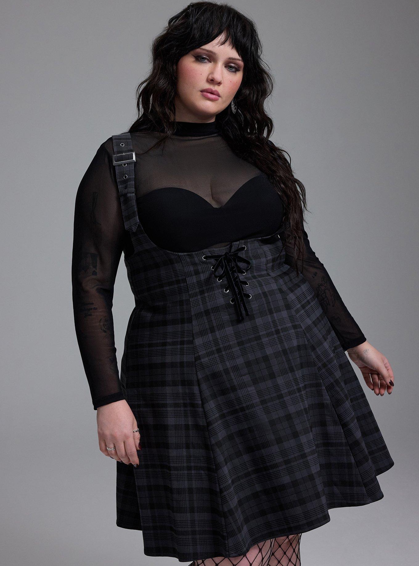 Nightfall Lace-Up Pinafore Mini Dress, ASTRAL PLAID PHANTOM BLACK, alternate