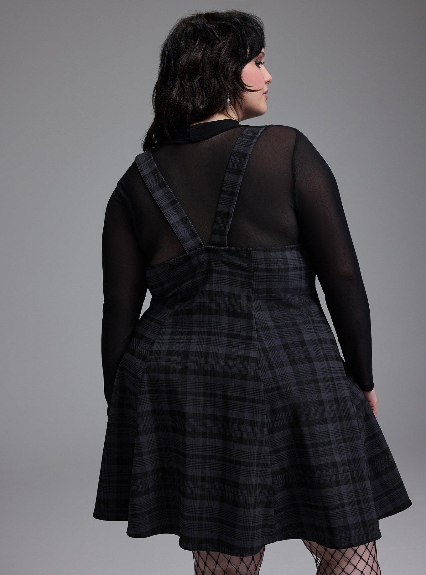 Nightfall Lace-Up Pinafore Mini Dress, ASTRAL PLAID PHANTOM BLACK, alternate