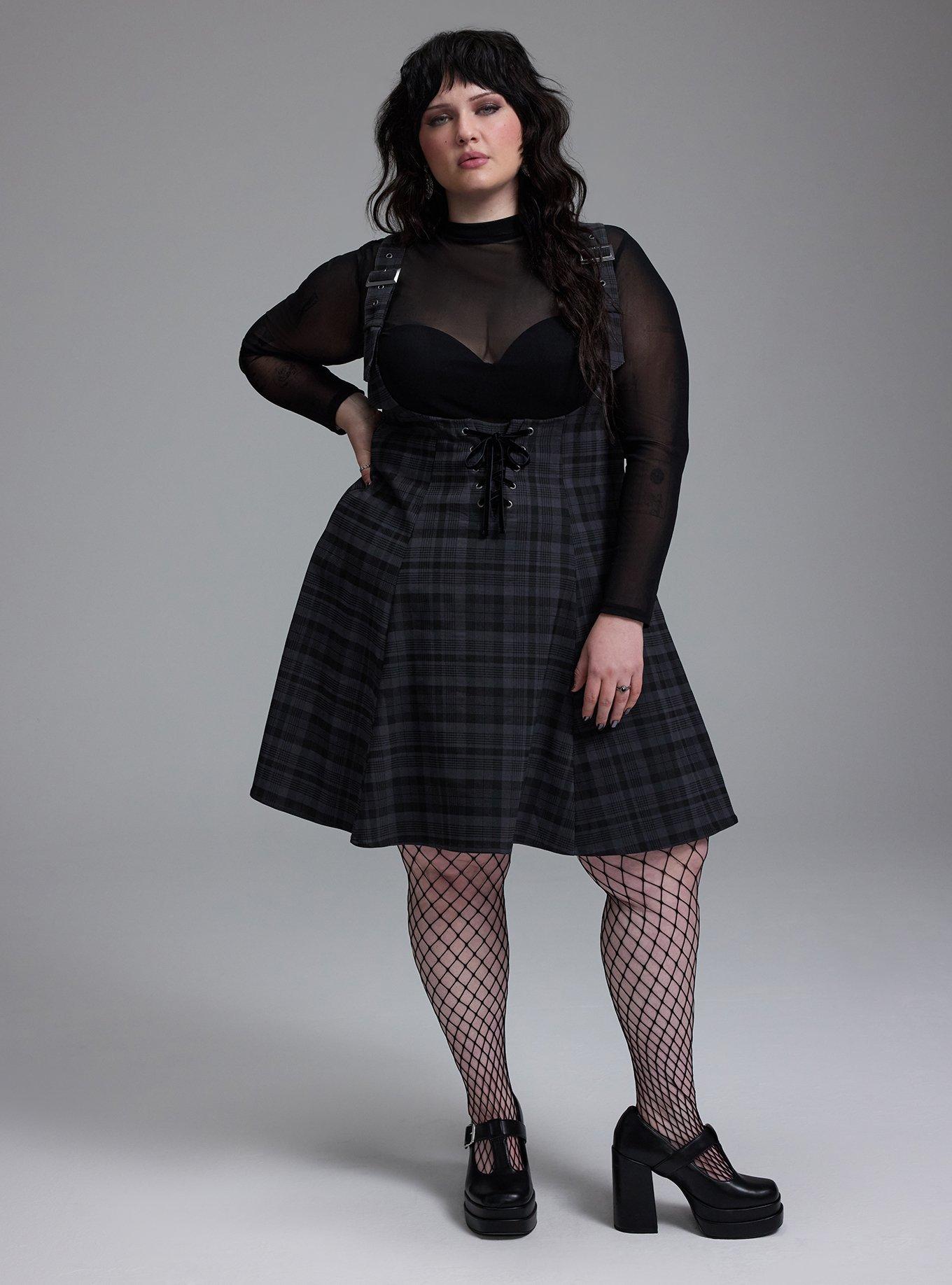 Nightfall Lace-Up Pinafore Mini Dress, ASTRAL PLAID PHANTOM BLACK, hi-res