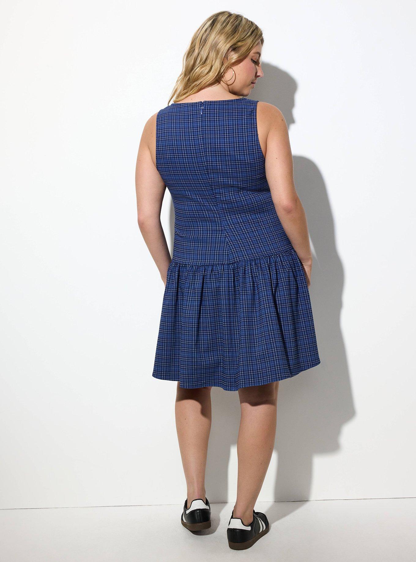 LoveSick Drop Waist Bow Detail Mini Dress, PRATT PLAID BLUE, alternate