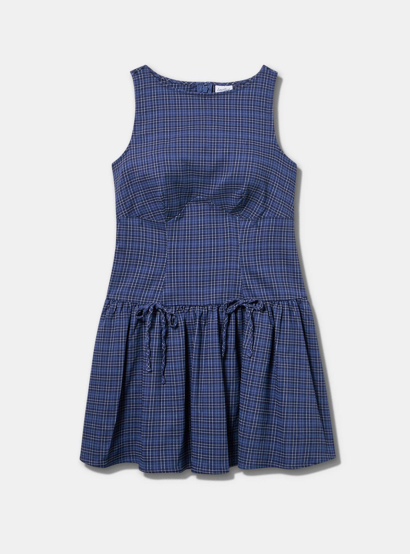 LoveSick Drop Waist Bow Detail Mini Dress, PRATT PLAID BLUE, flat
