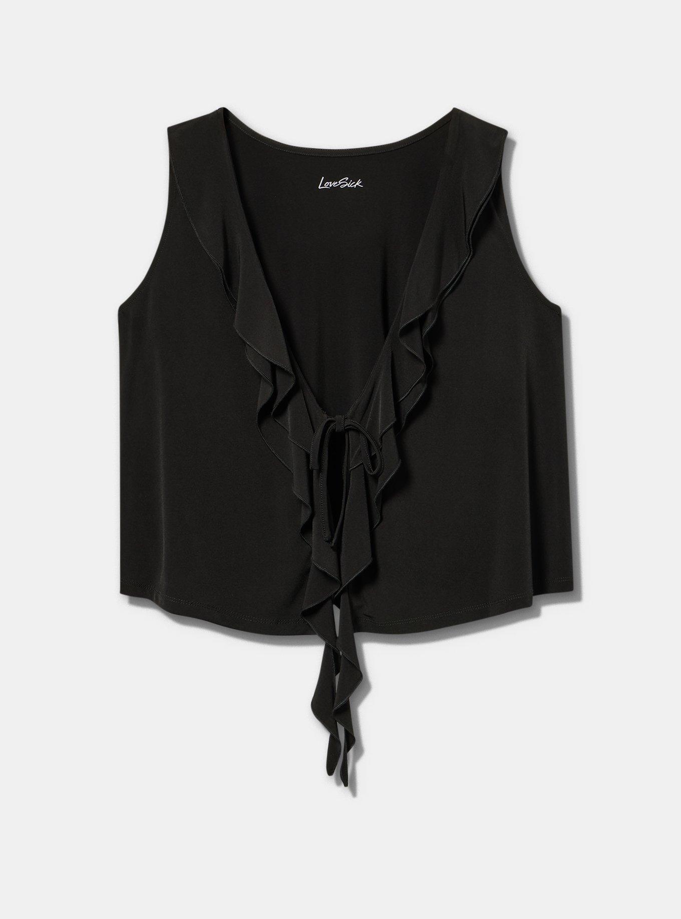Plus Size LoveSick Ruffle Front Flyaway Top, DEEP BLACK, flat