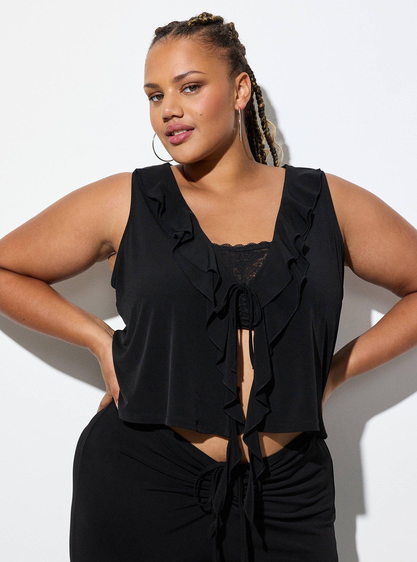 LoveSick Ruffle Front Flyaway Top, DEEP BLACK, hi-res