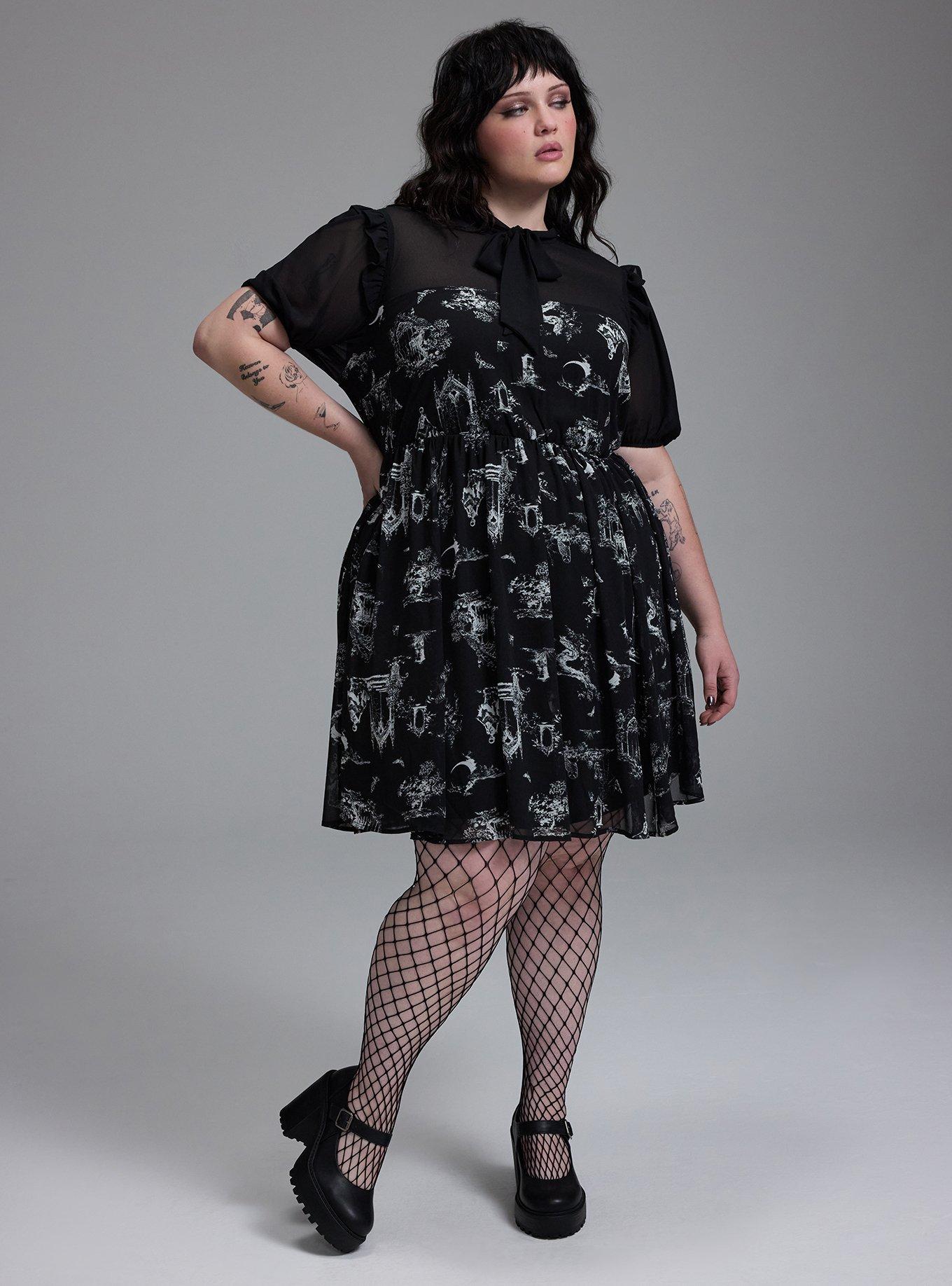 Nightfall Bow Babydoll Mini Dress, HAUNTED TOILE DEEP BLACK, alternate