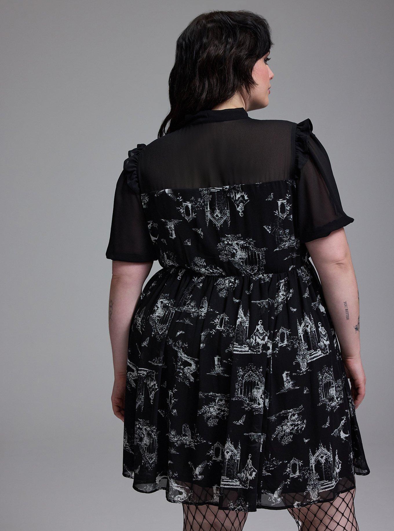 Nightfall Bow Babydoll Mini Dress, HAUNTED TOILE DEEP BLACK, alternate
