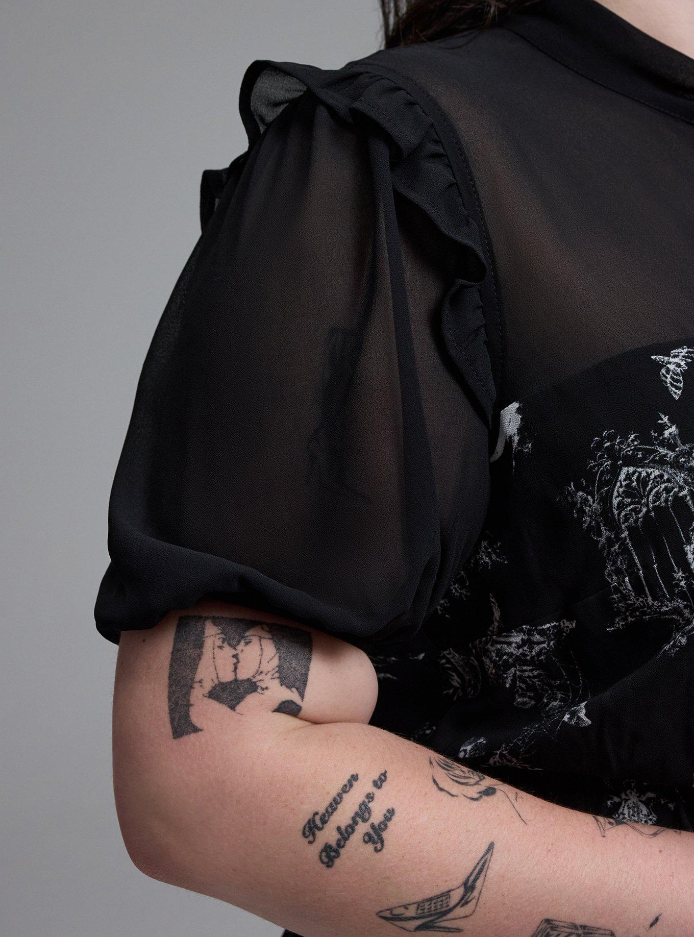 Nightfall Bow Babydoll Mini Dress, HAUNTED TOILE DEEP BLACK, alternate