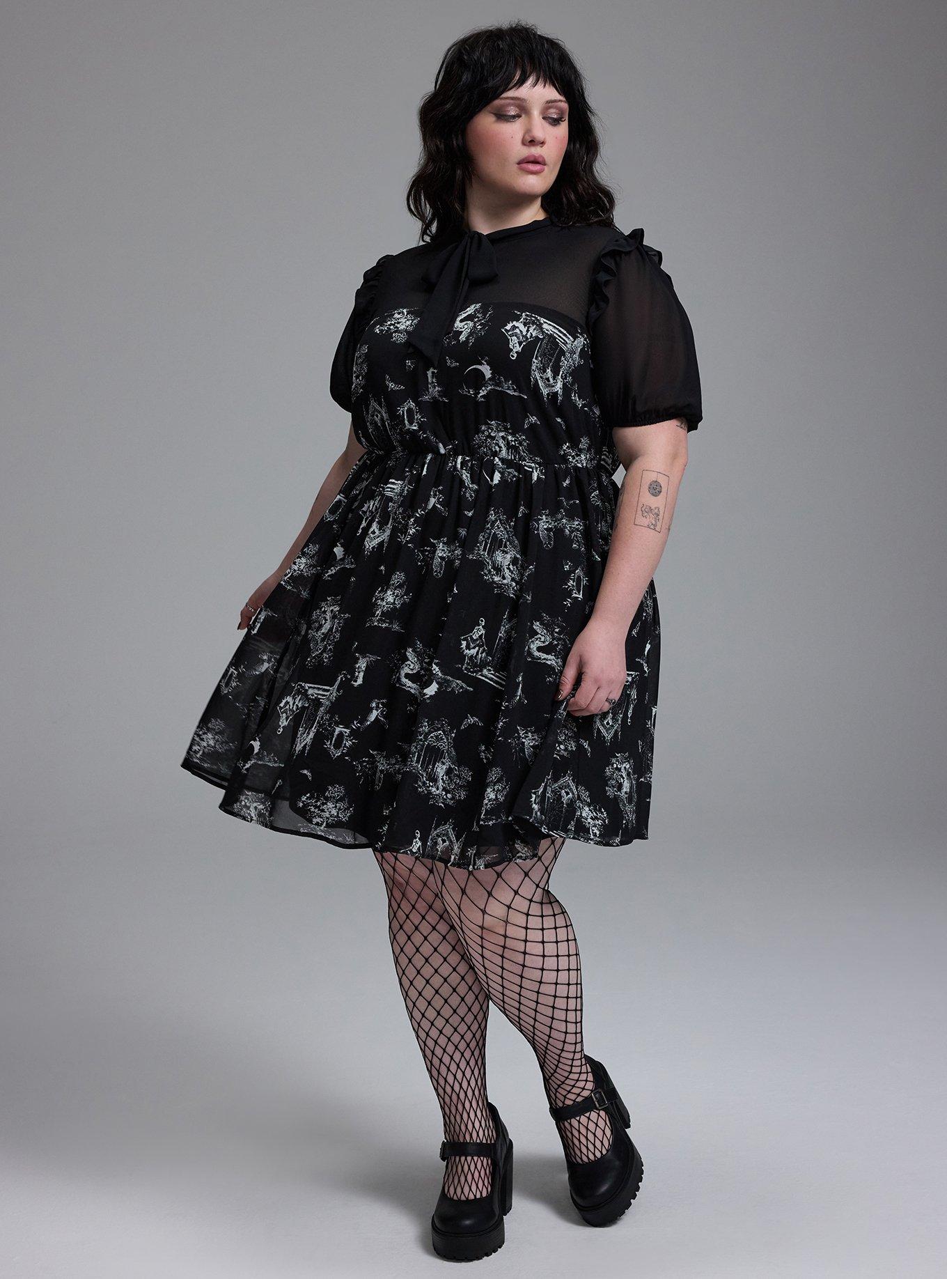 Nightfall Bow Babydoll Mini Dress, HAUNTED TOILE DEEP BLACK, alternate