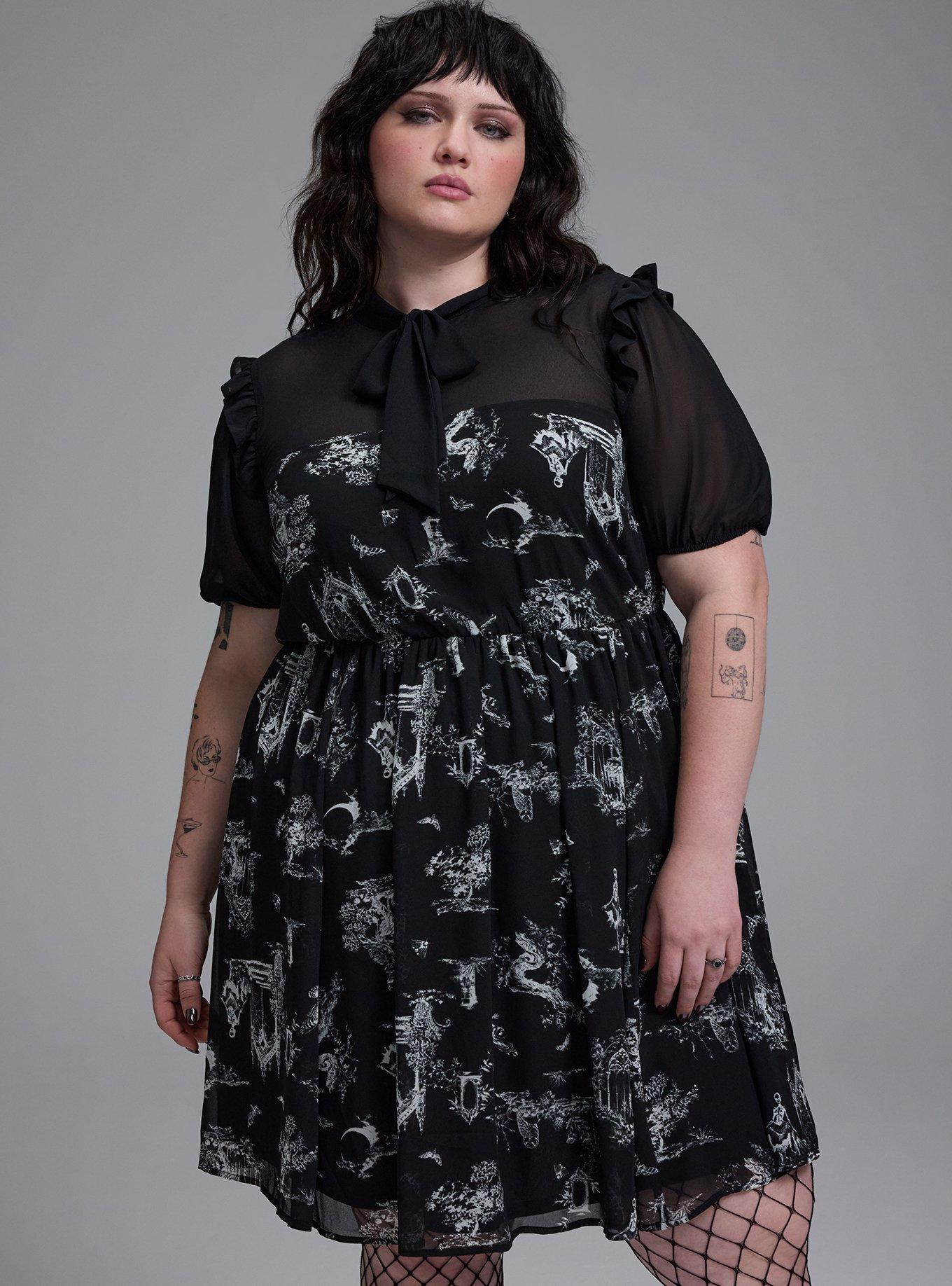 Nightfall Bow Babydoll Mini Dress, HAUNTED TOILE DEEP BLACK, hi-res