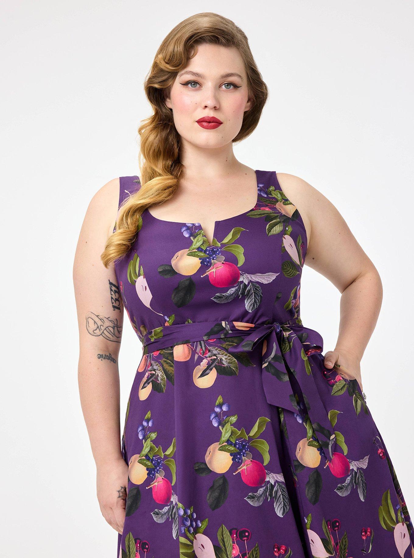 Retro Chic Notch Neck Tank Dress, FALL FRUIT BASKET PURPLE, alternate