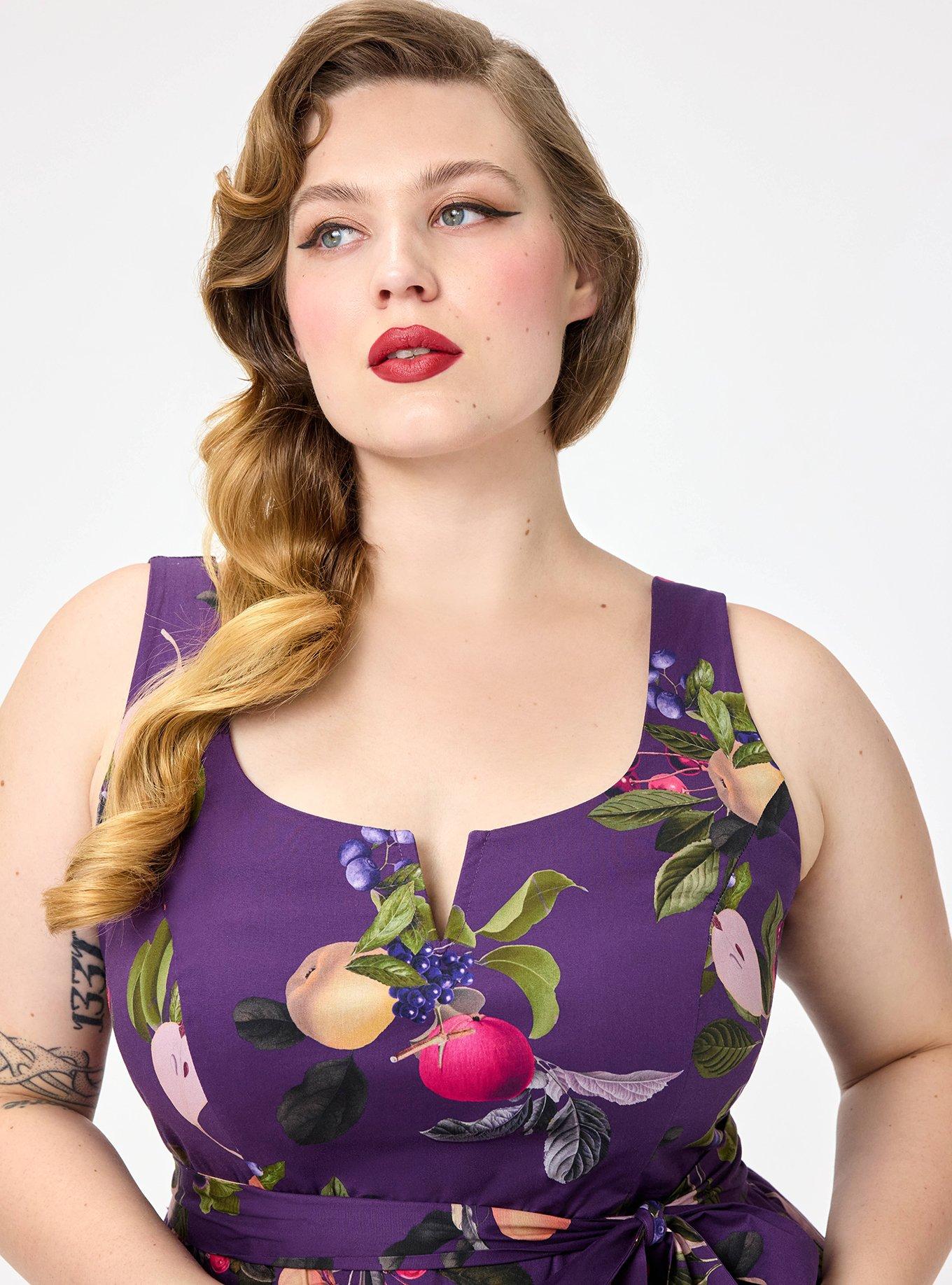 Retro Chic Notch Neck Tank Dress, FALL FRUIT BASKET PURPLE, alternate