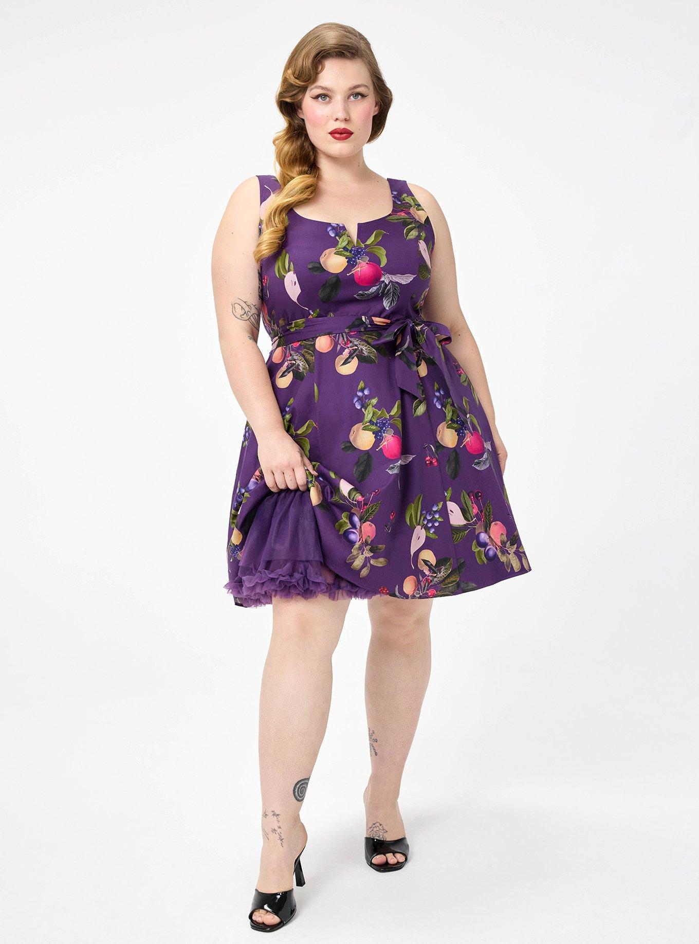 Retro Chic Notch Neck Tank Dress, FALL FRUIT BASKET PURPLE, alternate