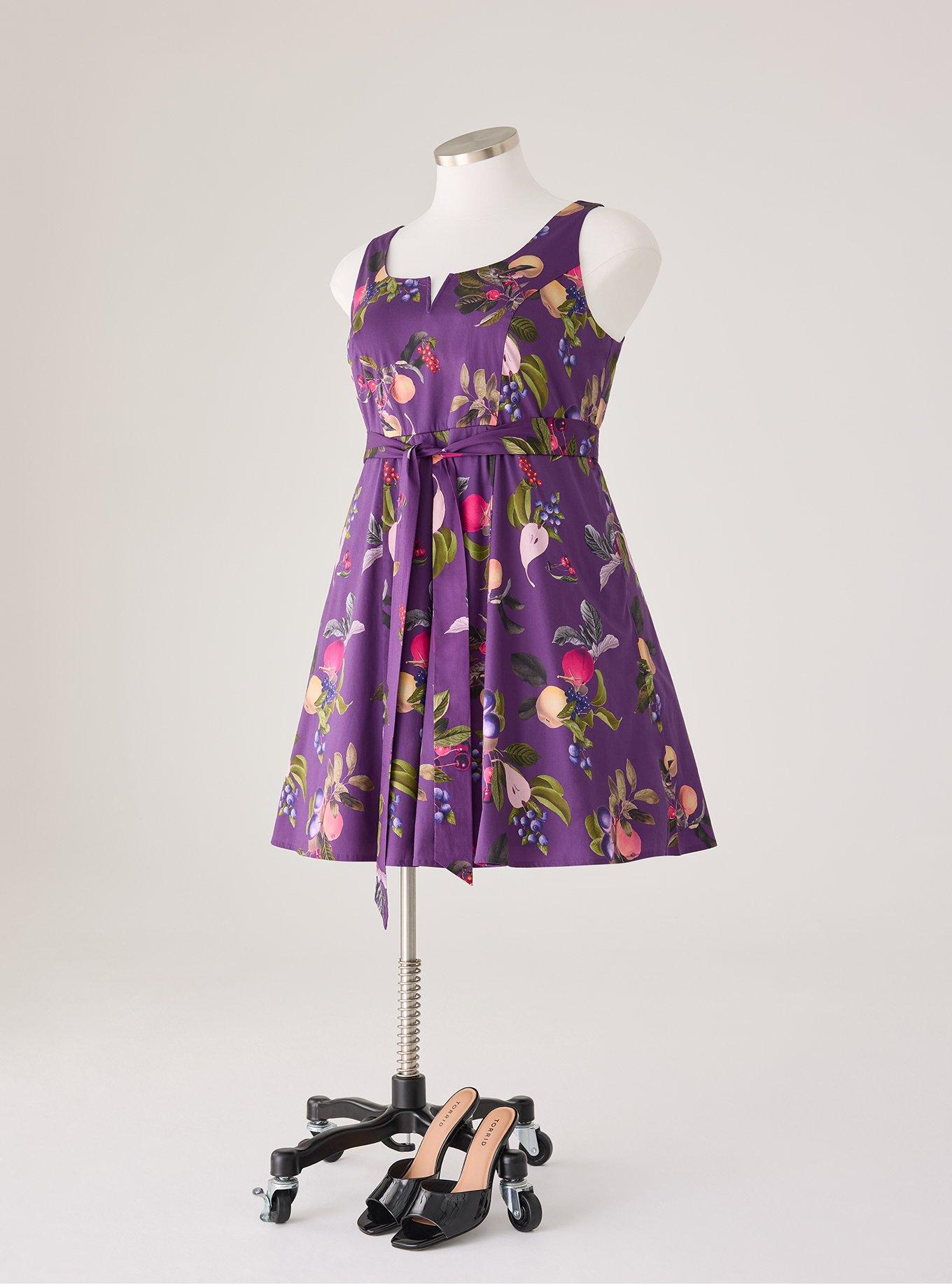 Retro Chic Notch Neck Tank Dress, FALL FRUIT BASKET PURPLE, flat