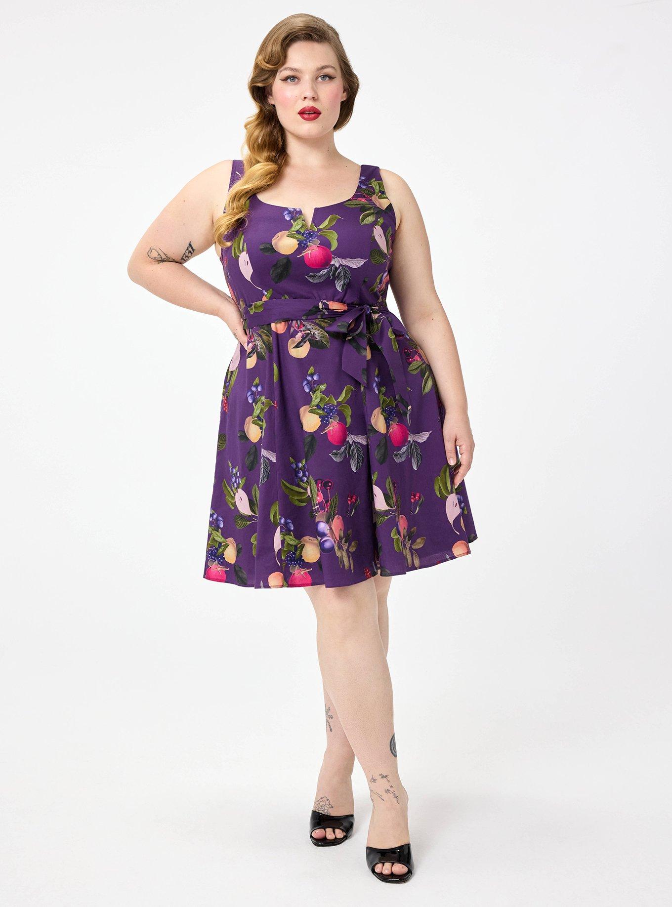 Retro Chic Notch Neck Tank Dress, FALL FRUIT BASKET PURPLE, hi-res