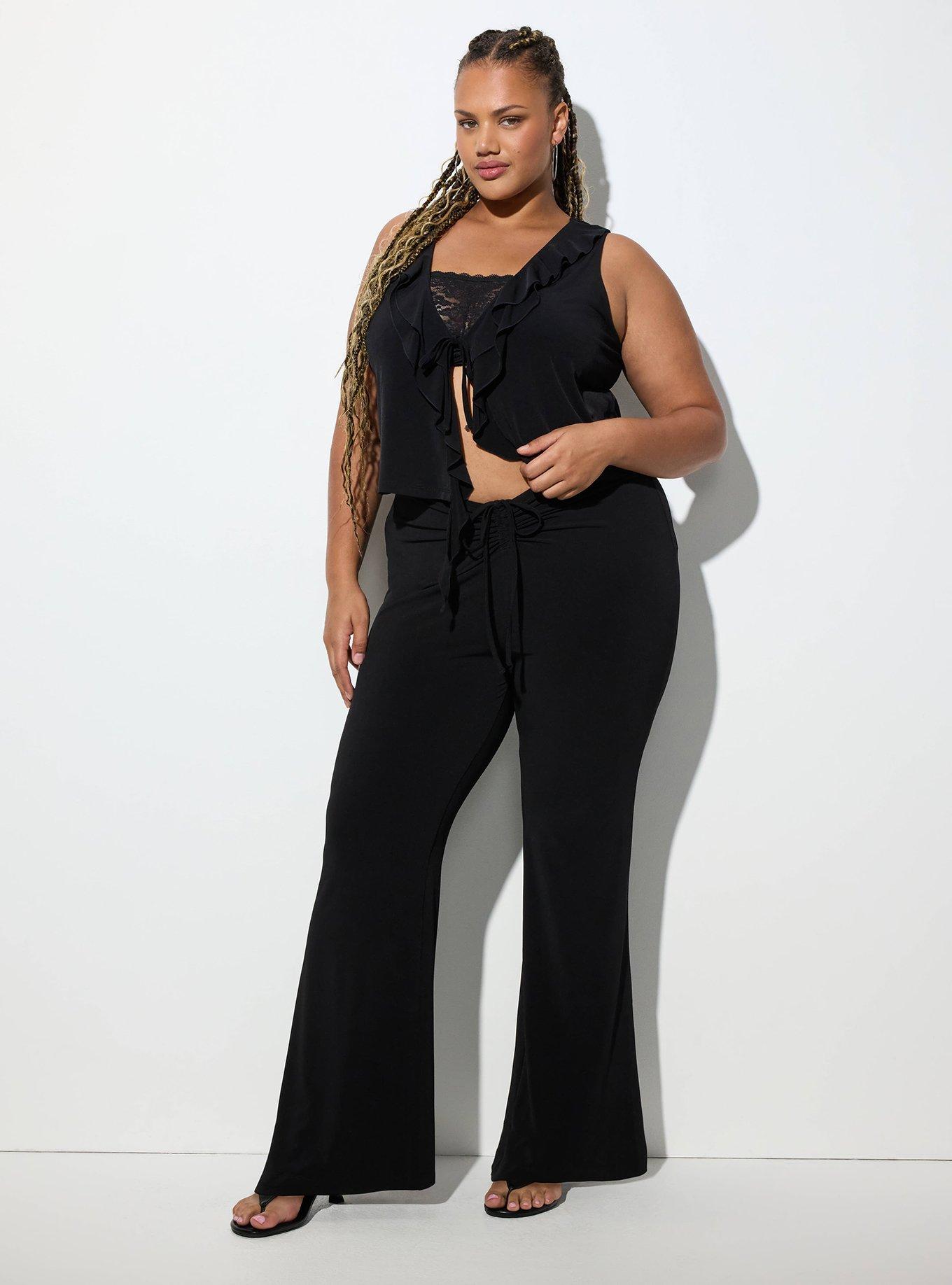 Plus Size LoveSick Drawstring V-Front Flare Pant, DEEP BLACK, hi-res