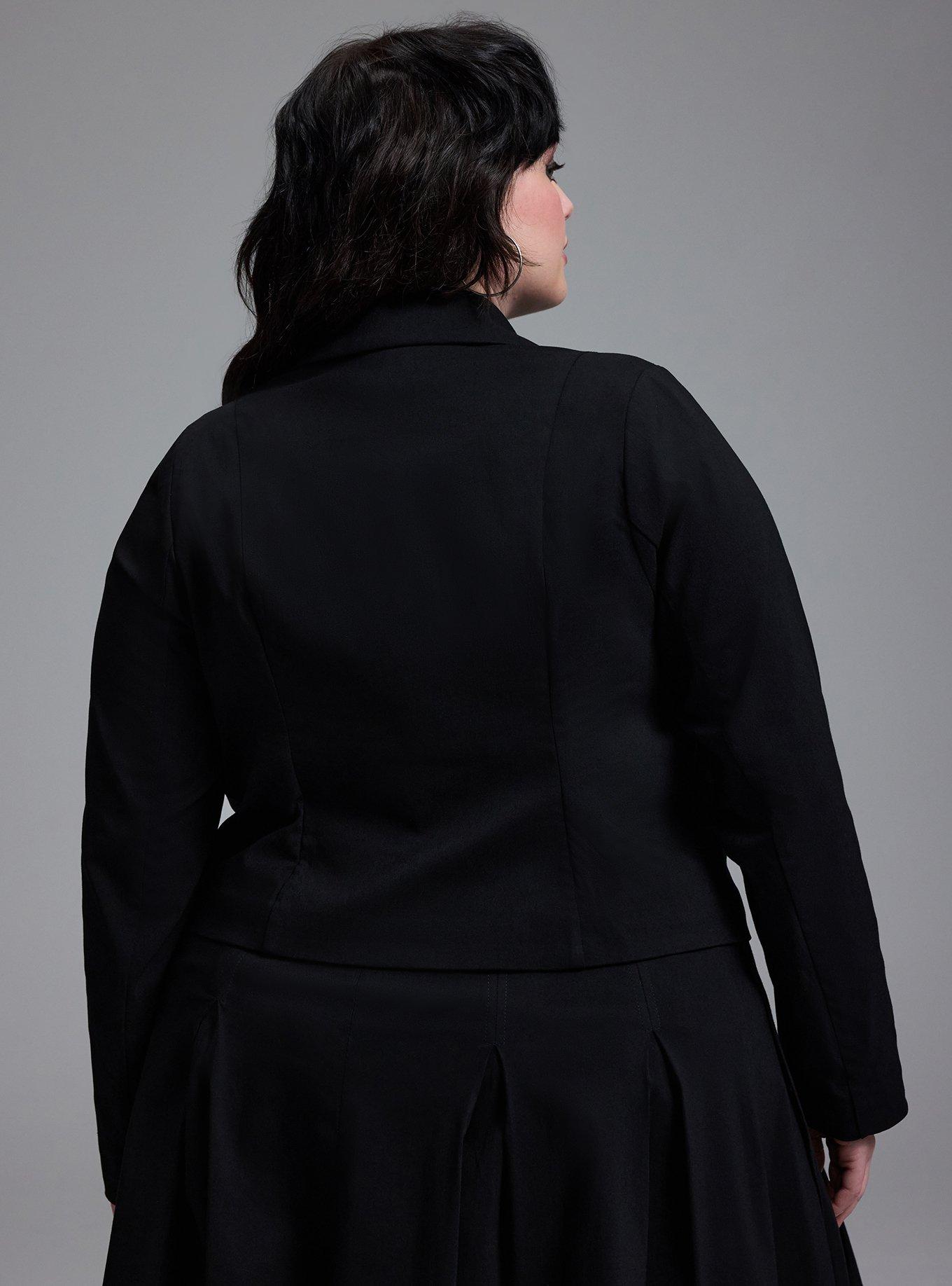 Plus Size Nightfall Chain Detail Cropped Blazer, DEEP BLACK, alternate