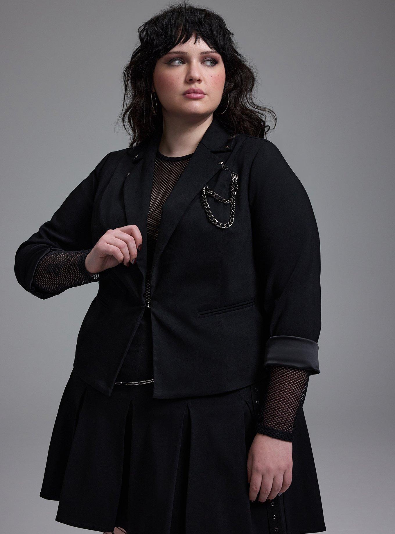 Plus Size Nightfall Chain Detail Cropped Blazer, DEEP BLACK, alternate