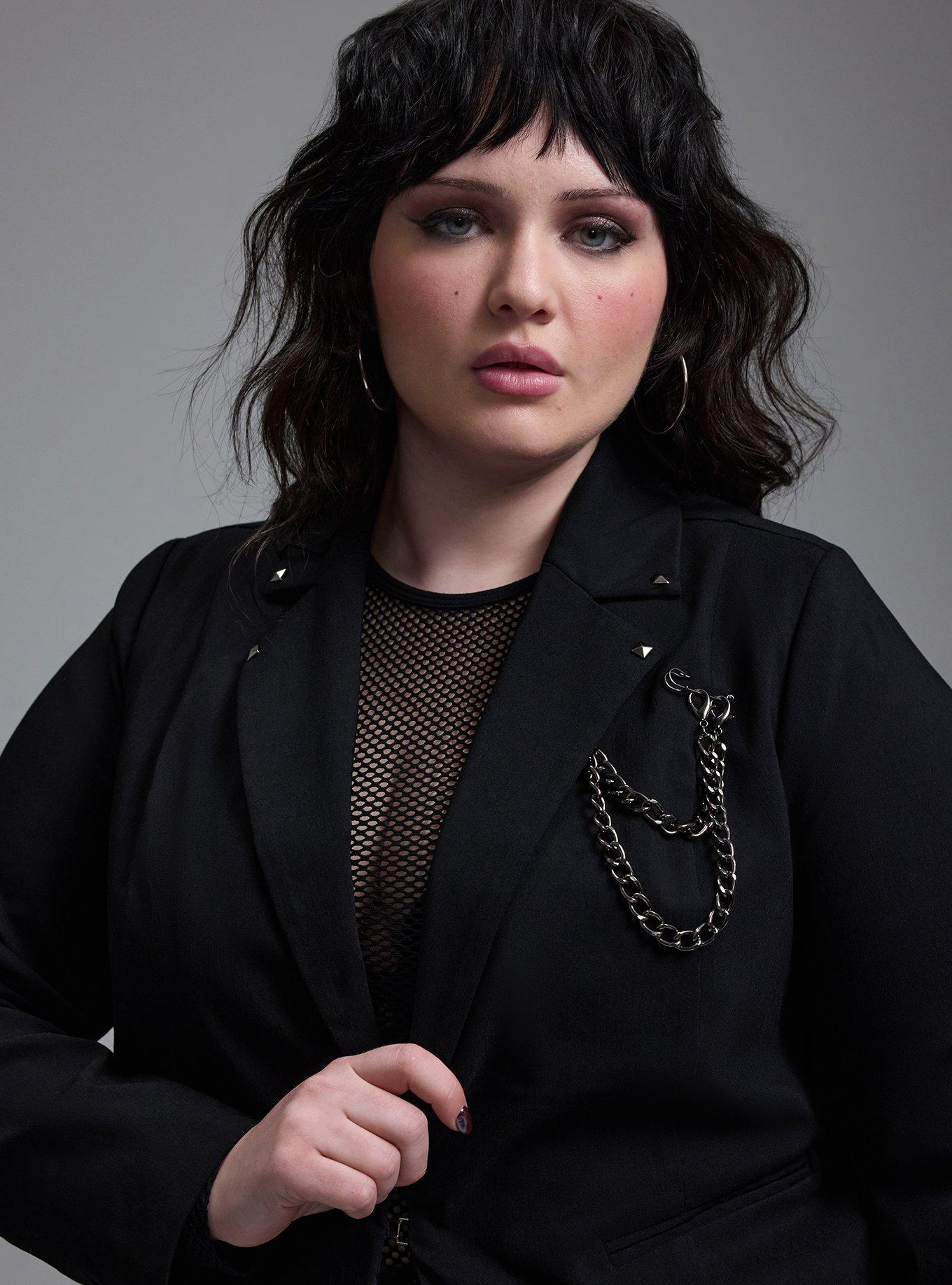 Plus Size Nightfall Chain Detail Cropped Blazer, DEEP BLACK, alternate