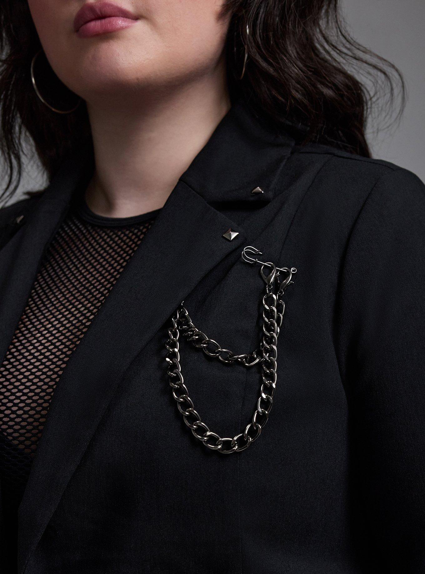 Plus Size Nightfall Chain Detail Cropped Blazer, DEEP BLACK, alternate