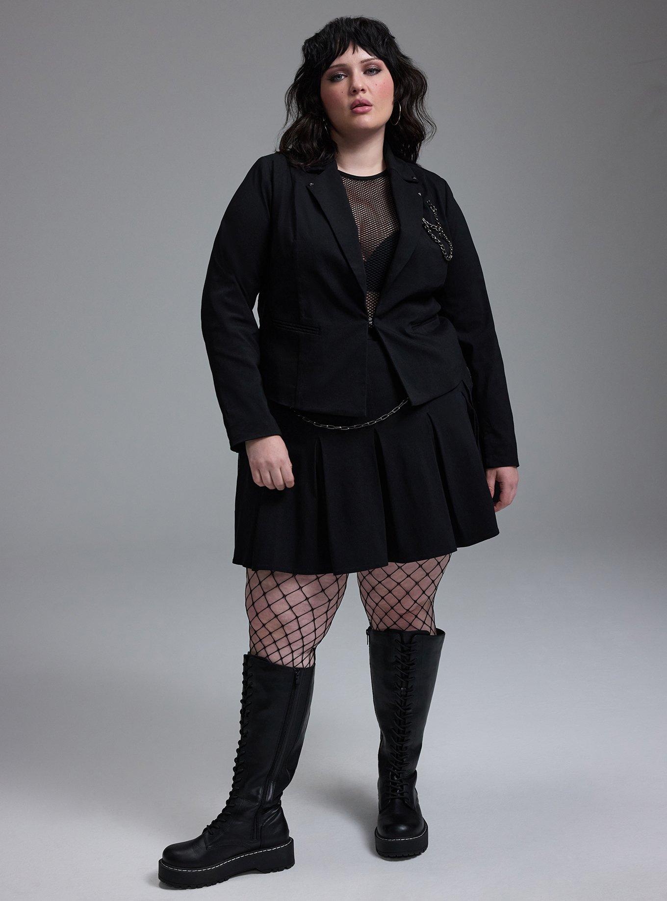 Plus Size Nightfall Chain Detail Cropped Blazer, DEEP BLACK, alternate