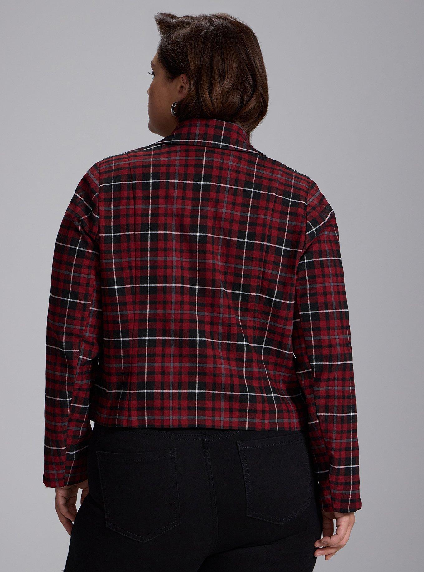 Plus Size Nightfall Chain Detail Cropped Blazer, COVEN PLAID RED, alternate
