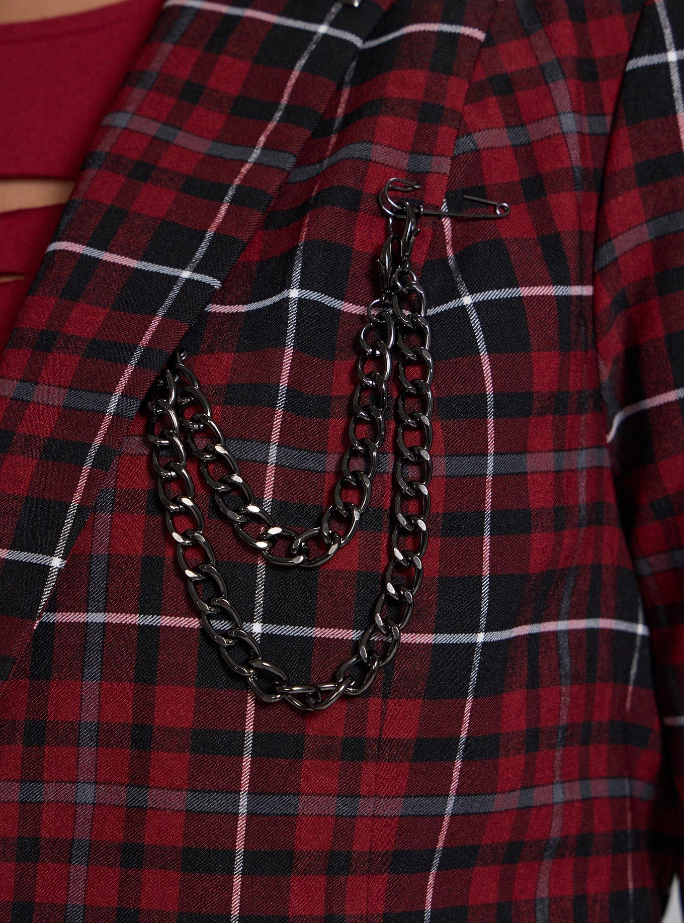 Plus Size Nightfall Chain Detail Cropped Blazer, COVEN PLAID RED, alternate