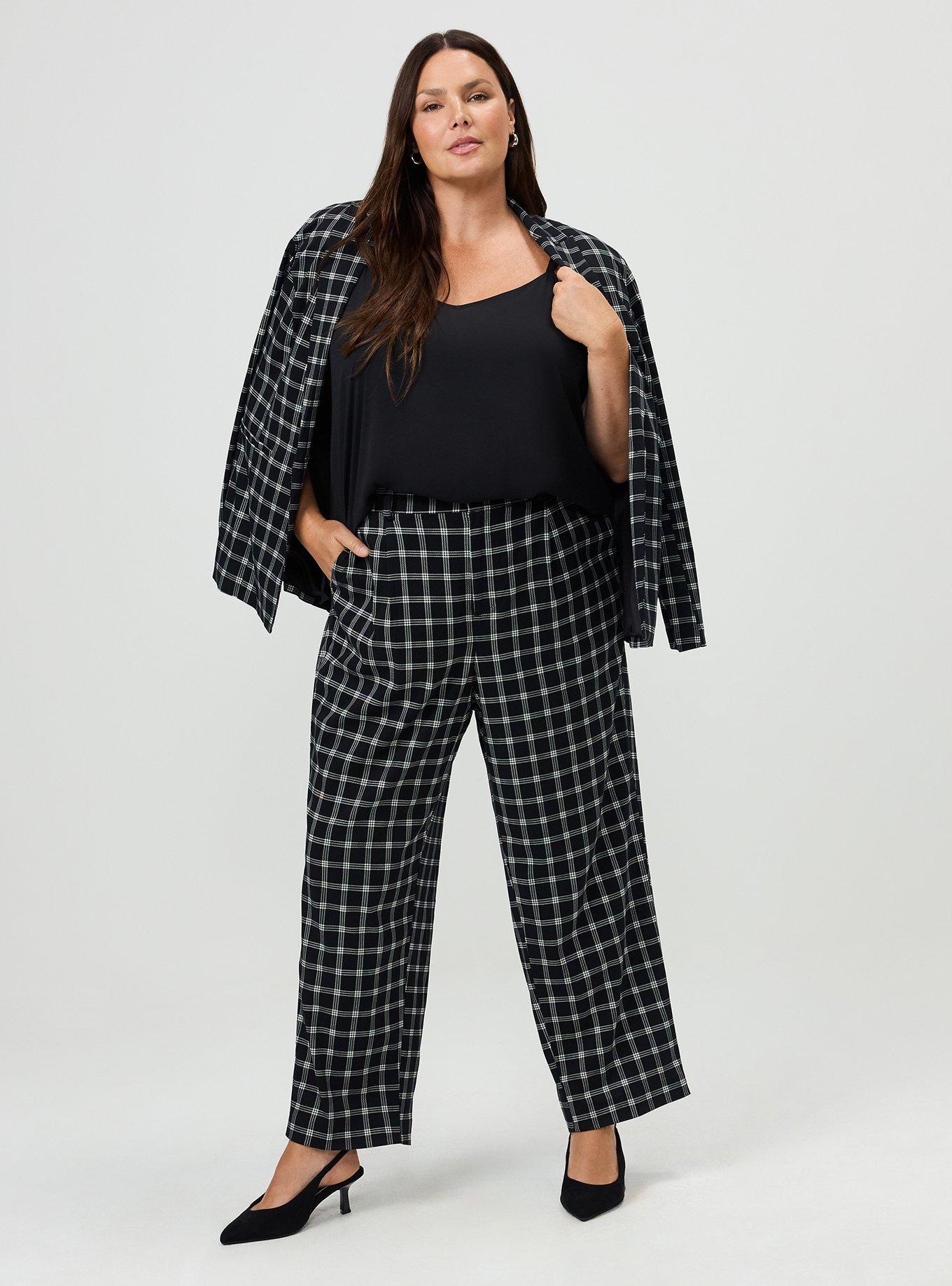 Trouser Straight High-Rise Pant, ISLA PLAID DEEP BLACK, hi-res