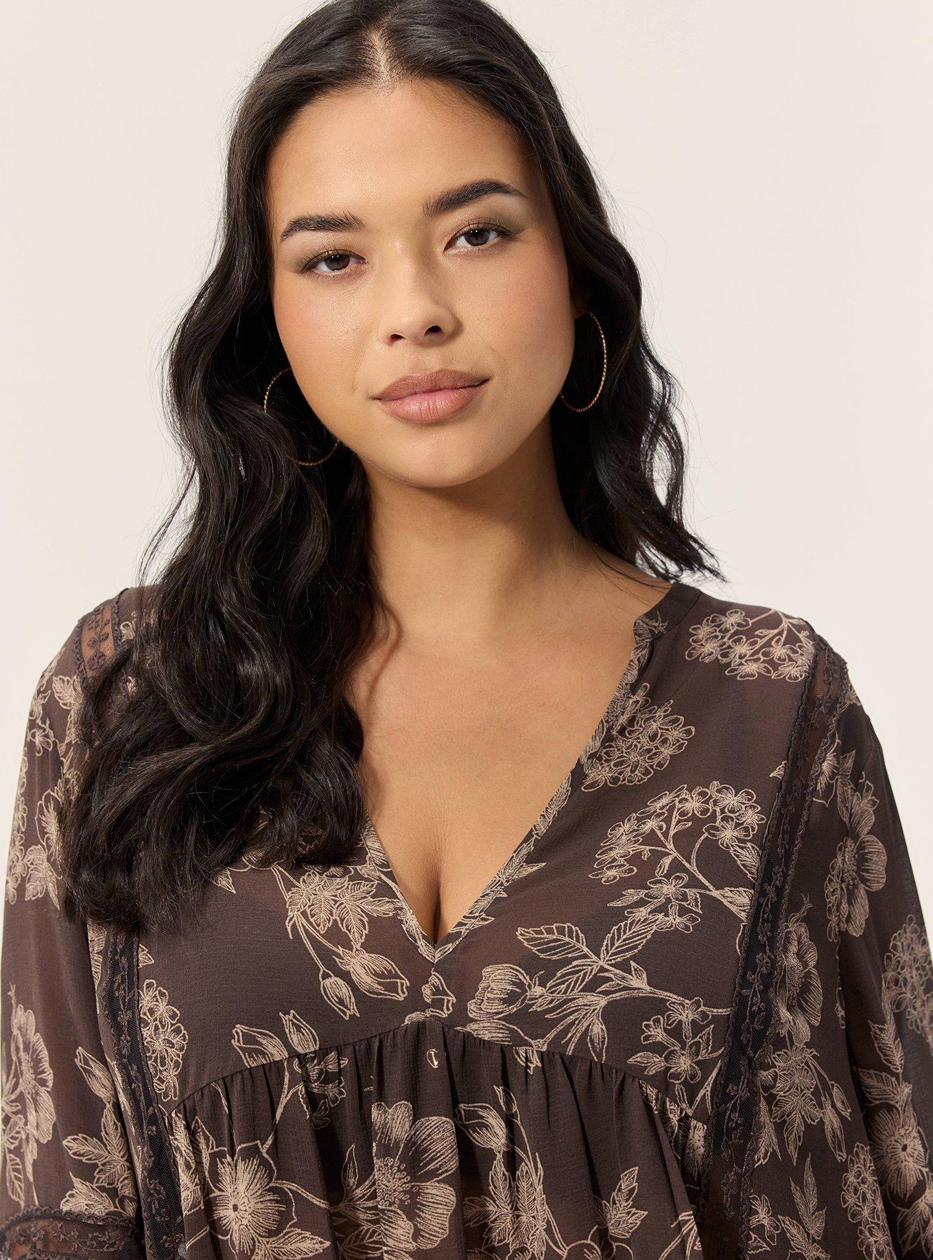 Festi Inset Trim Tunic, WOODROW FLORAL BROWN, alternate