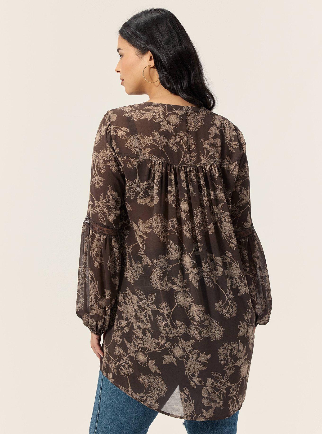 Festi Inset Trim Tunic, WOODROW FLORAL BROWN, alternate