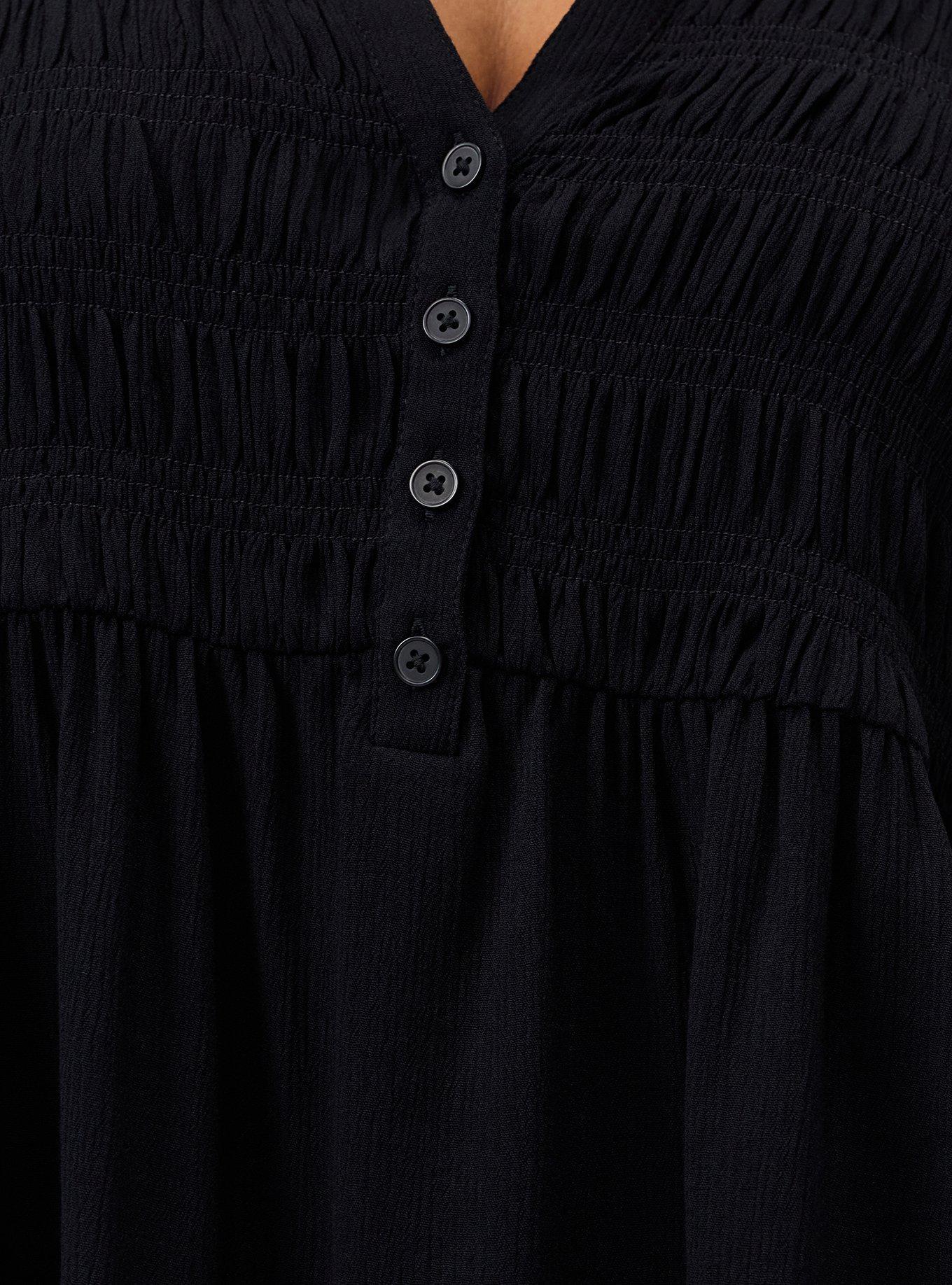 Plus Size Gauze Babydoll Henley 3/4 Sleeve, DEEP BLACK, alternate
