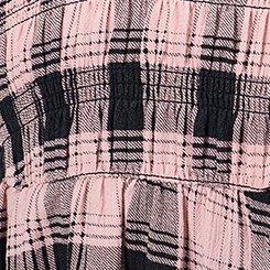 Plus Size Gauze Babydoll Henley 3/4 Sleeve, LOLLY PLAID PINK, swatch