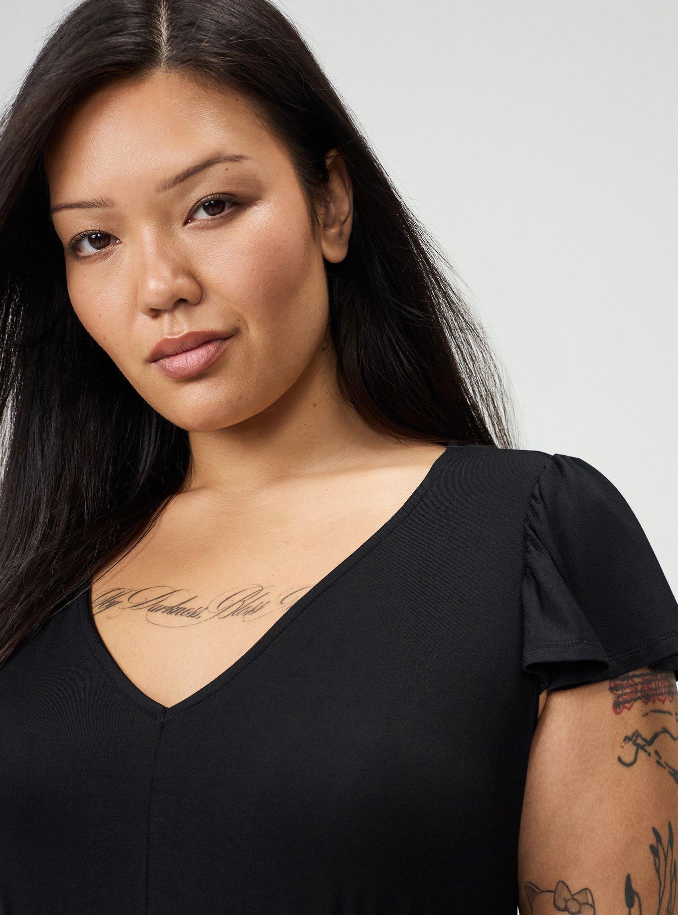 V-Neck Super Soft Mini Dress, DEEP BLACK, alternate