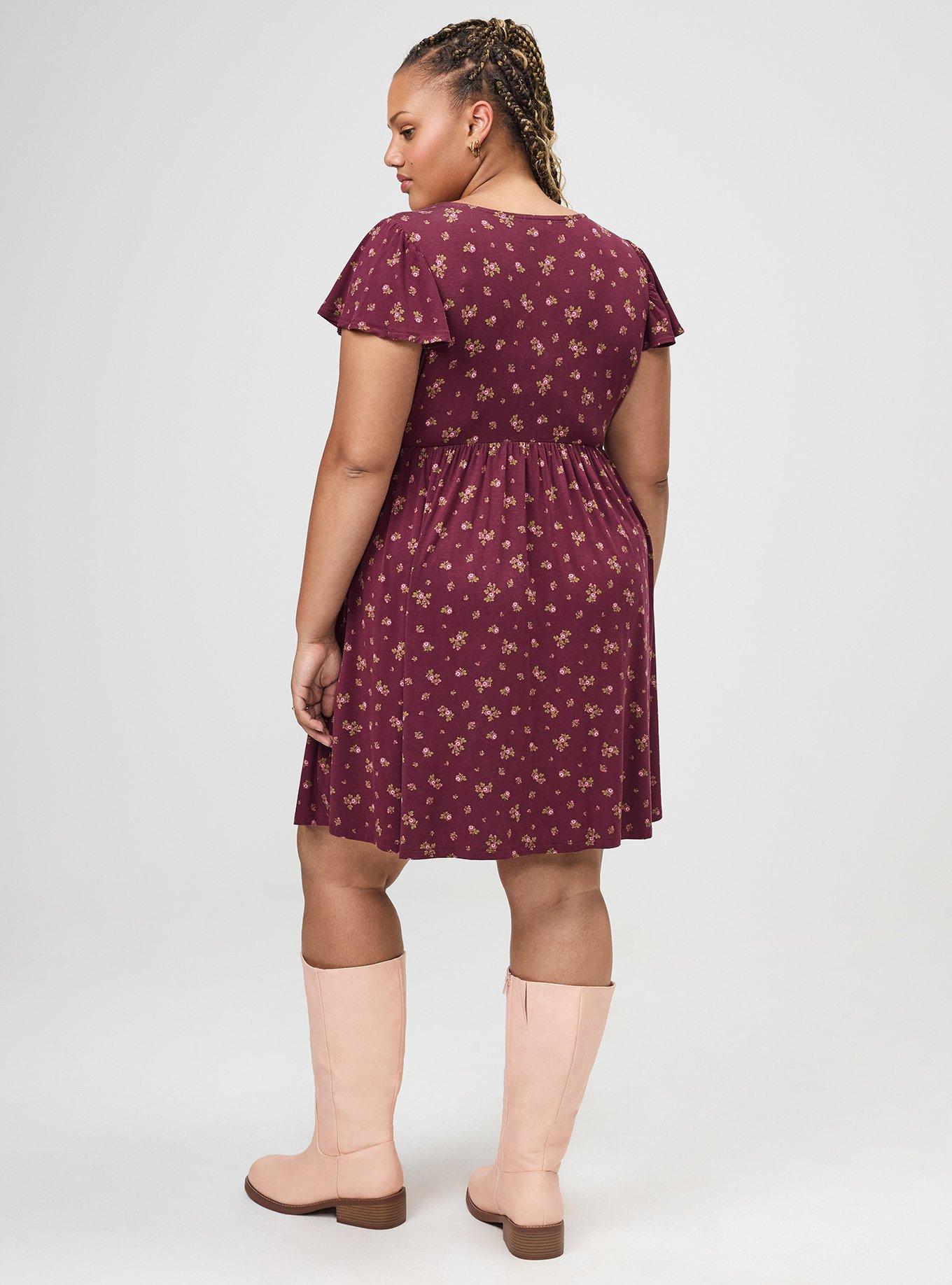 V-Neck Super Soft Mini Dress, MEG DITSY FLORAL BURGUNDY, alternate