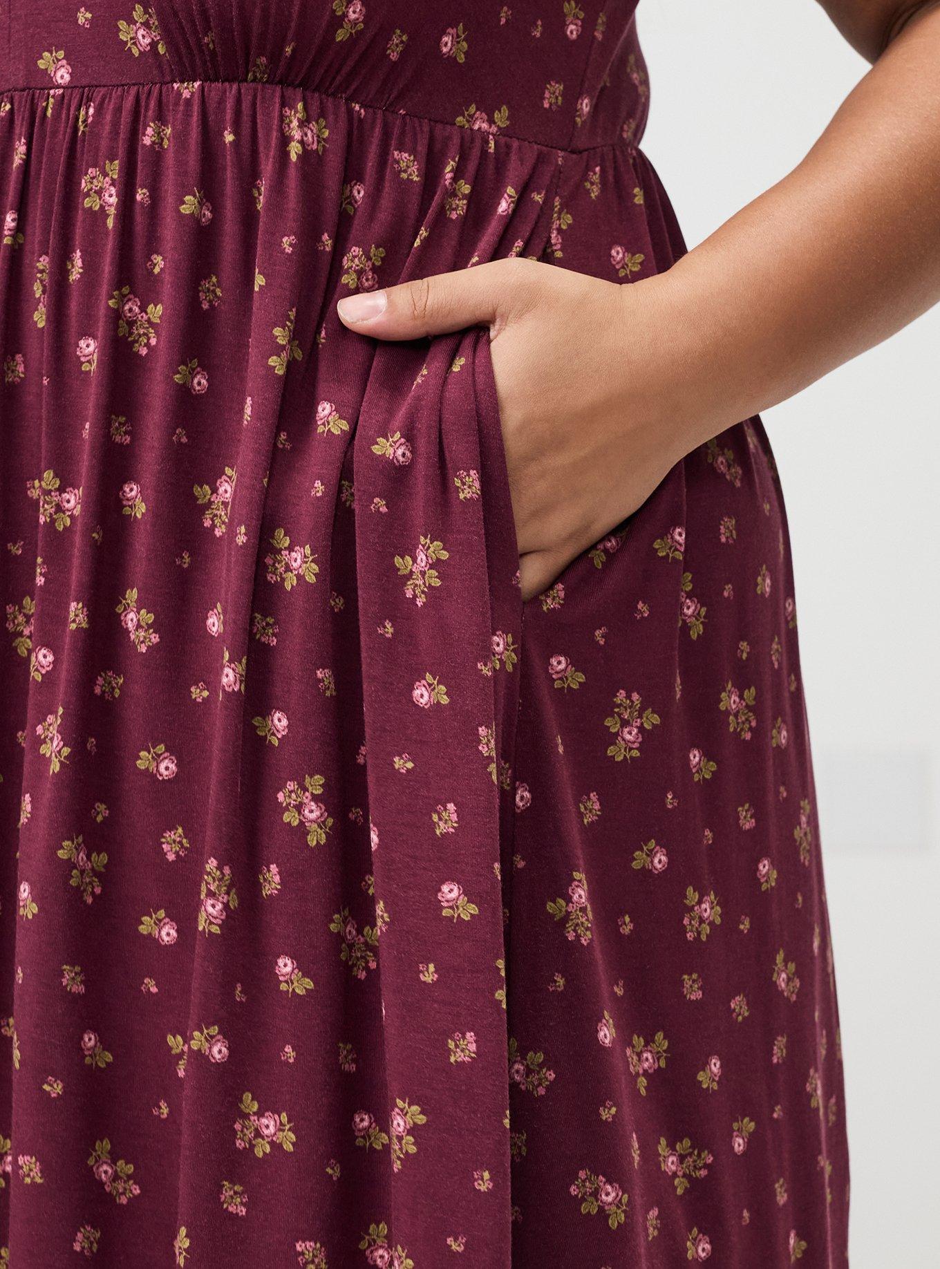 V-Neck Super Soft Mini Dress, MEG DITSY FLORAL BURGUNDY, alternate