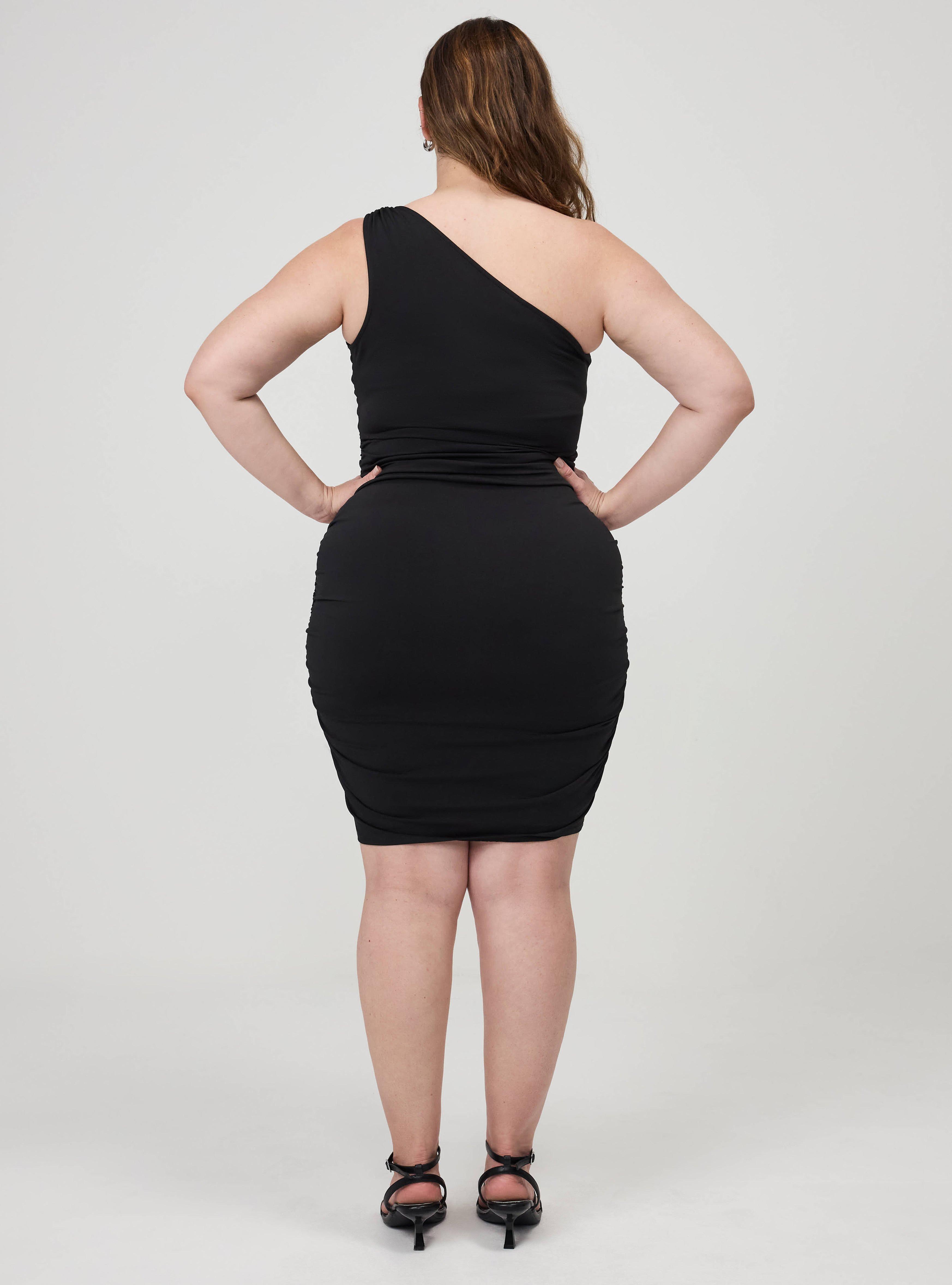 One-Shoulder Bodycon Mini Dress, DEEP BLACK, alternate