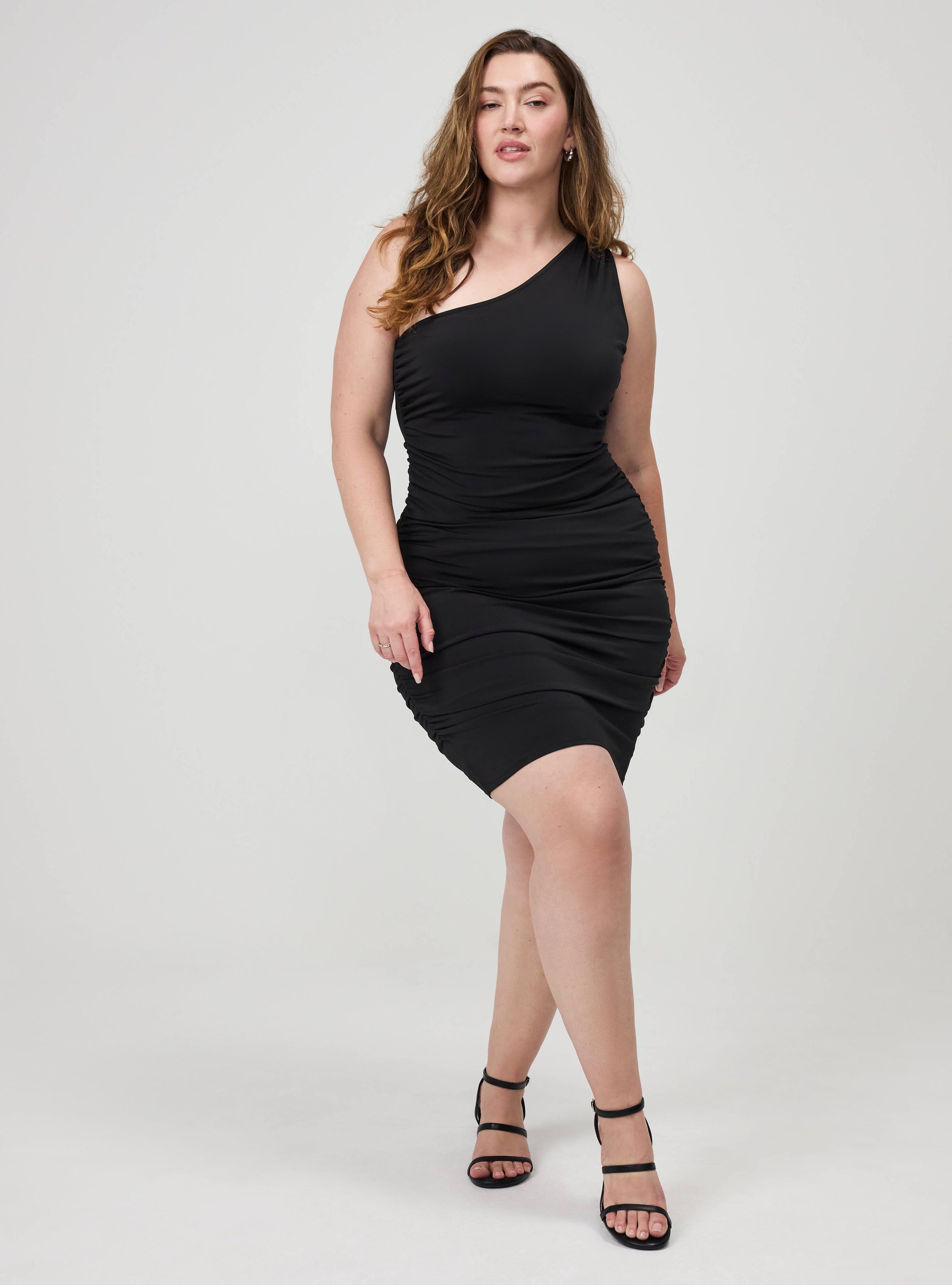 One-Shoulder Bodycon Mini Dress, DEEP BLACK, alternate