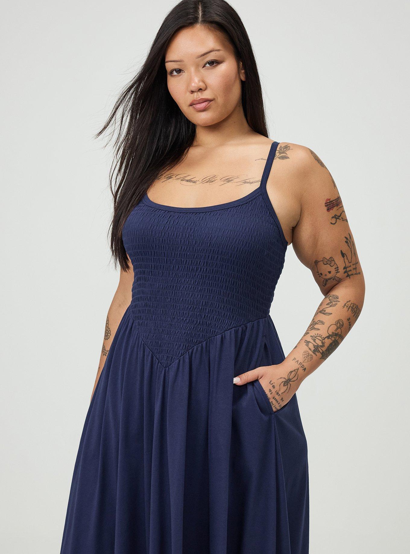 Smocked Bodice Maxi Dress, PEACOAT, alternate