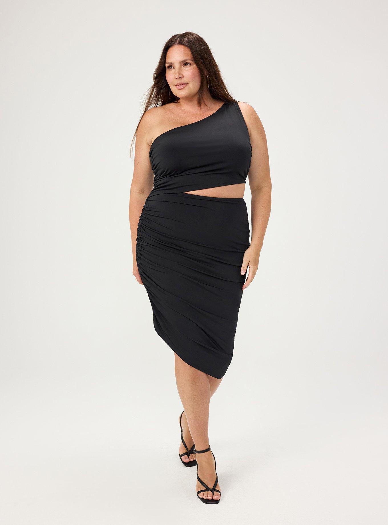 Studio One-Shoulder Cut-Out Midi Dress, DEEP BLACK, hi-res