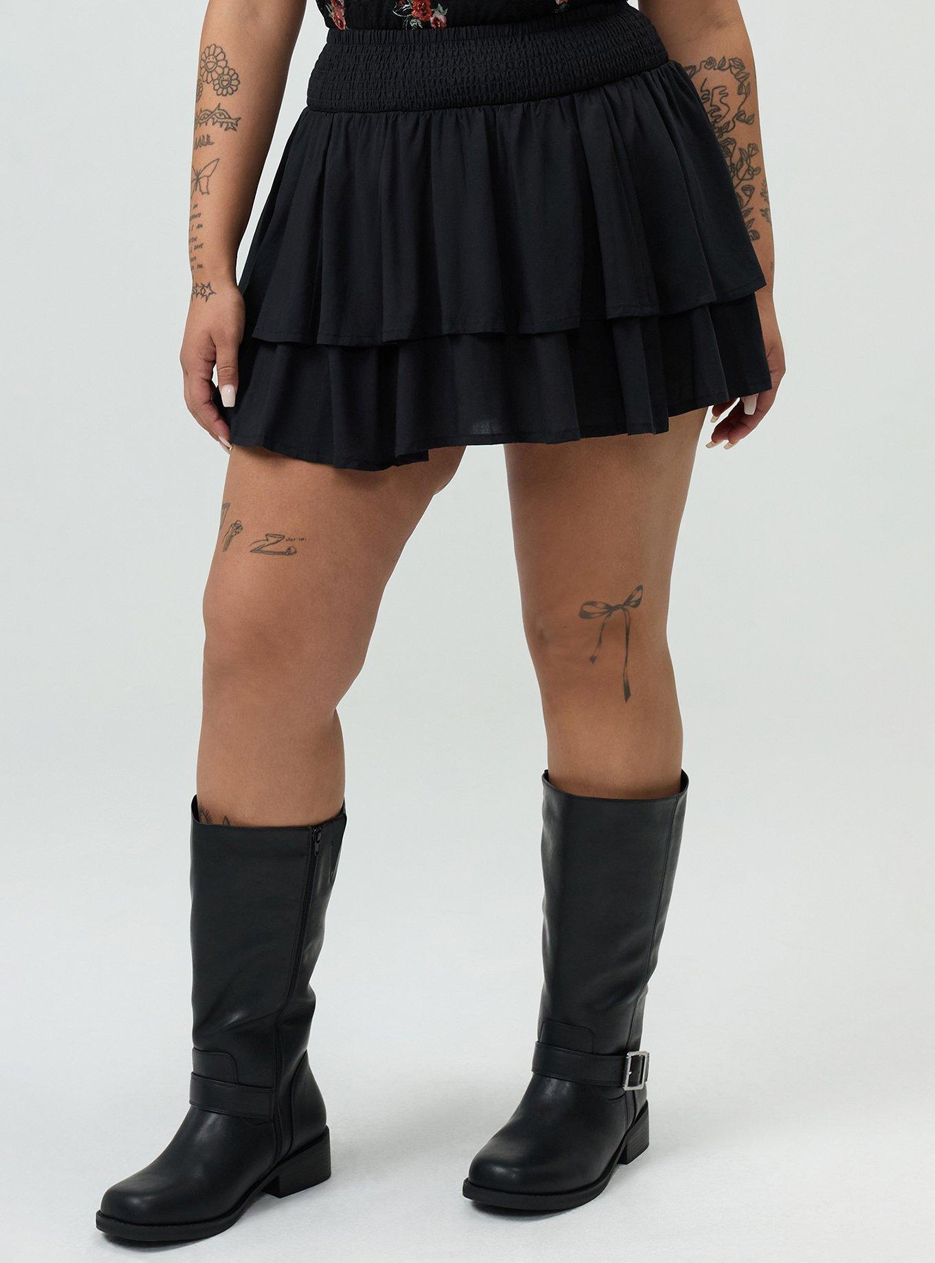 Smocked Tiered Skort, DEEP BLACK, alternate