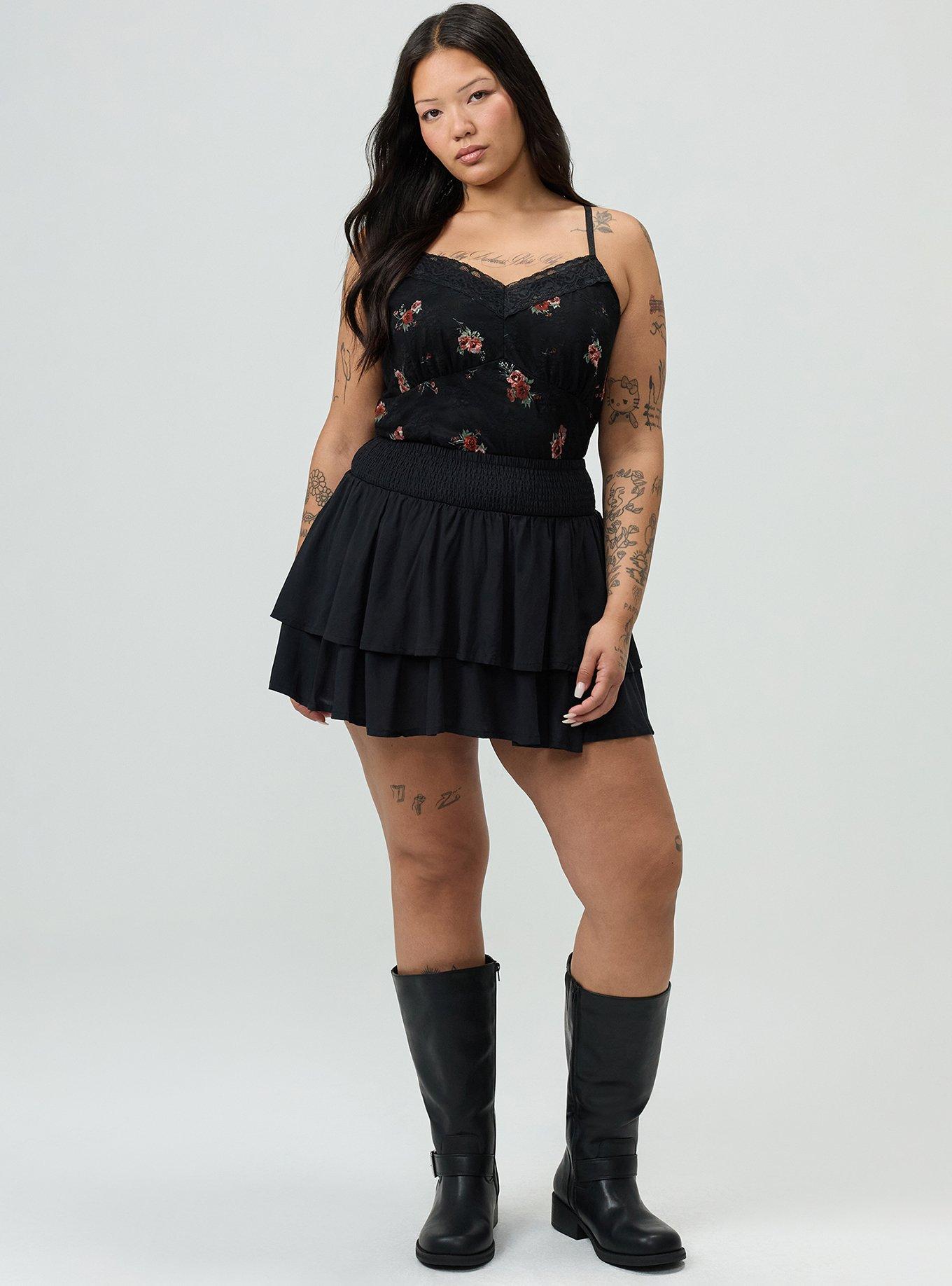 Smocked Tiered Skort, DEEP BLACK, hi-res