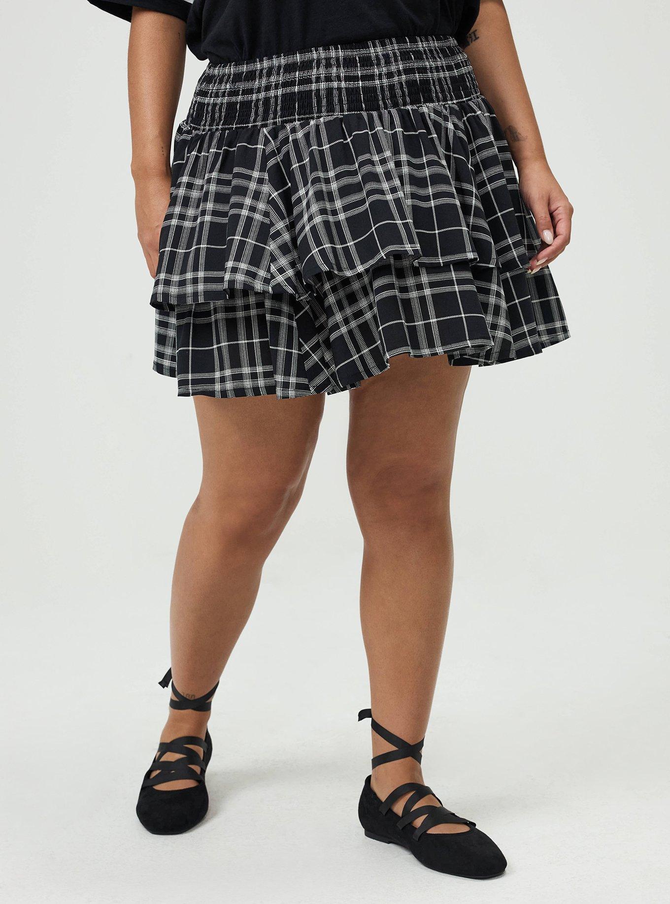 Smocked Tiered Skort, JESSE PLAID BLACK, alternate