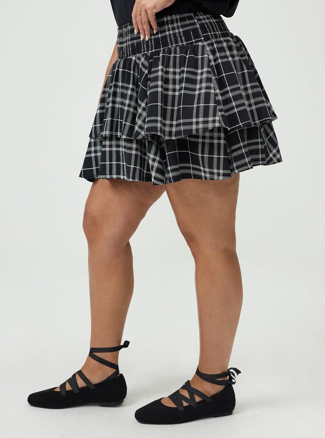 Smocked Tiered Skort, JESSE PLAID BLACK, alternate