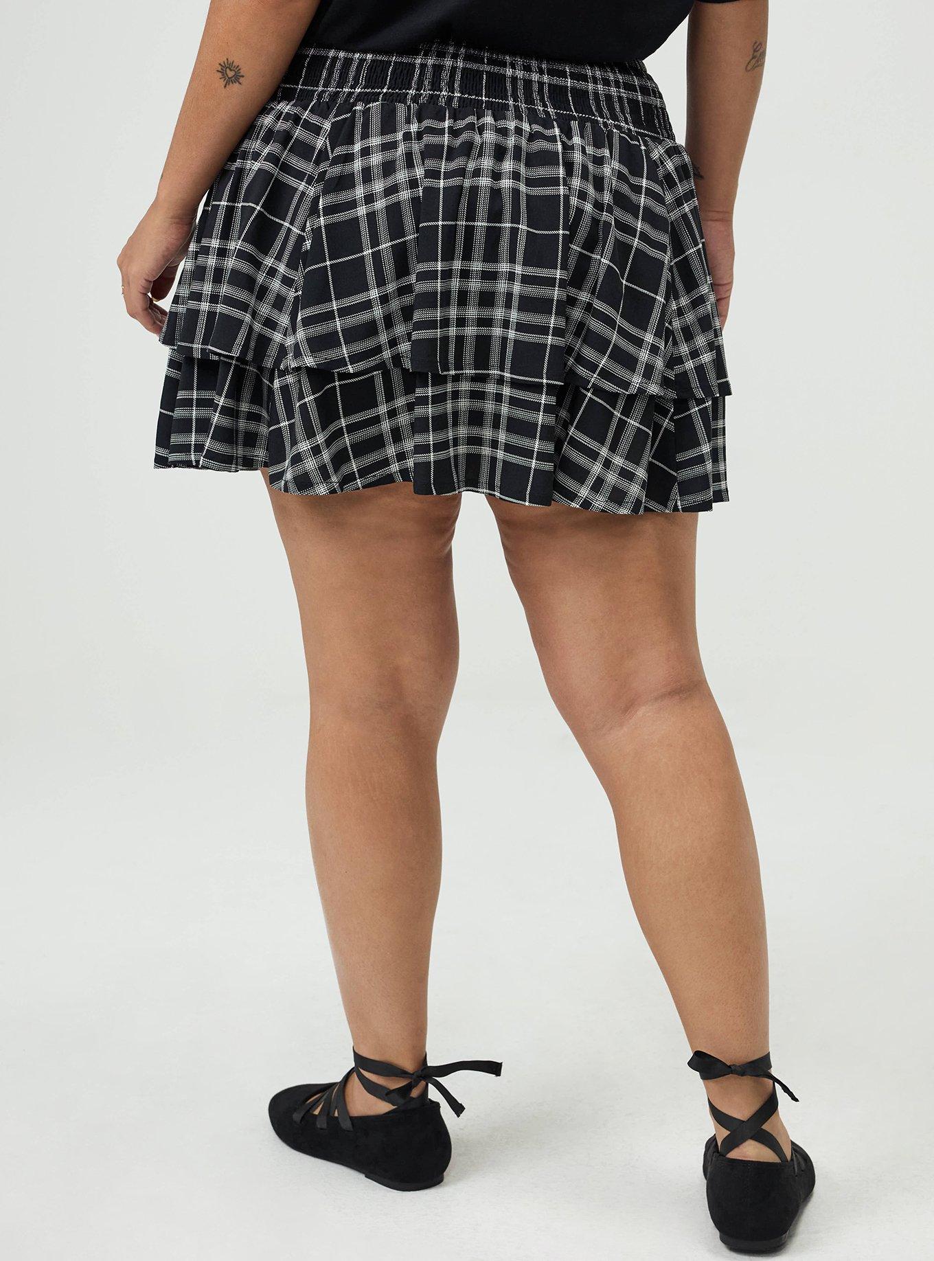 Smocked Tiered Skort, JESSE PLAID BLACK, alternate