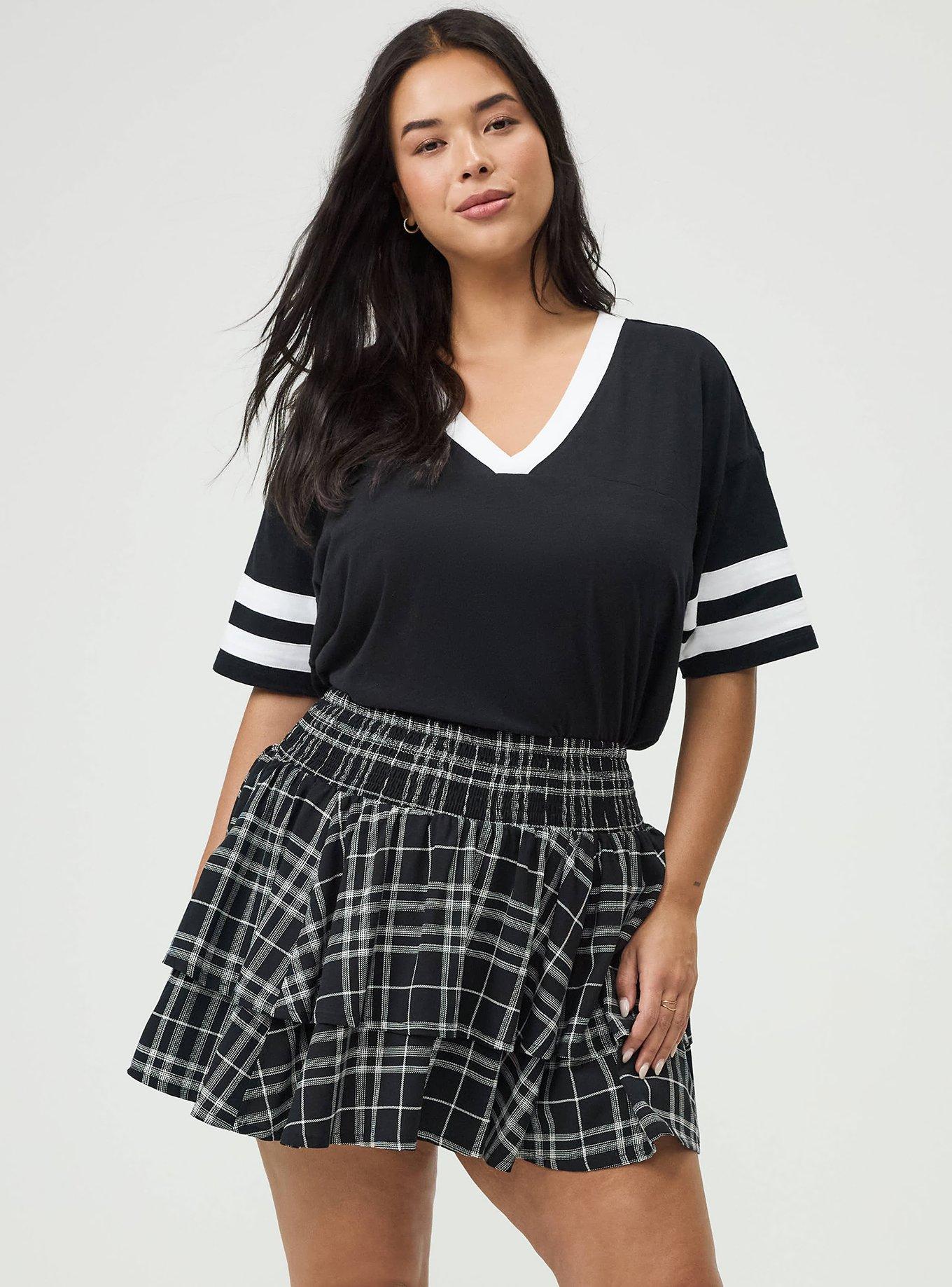 Smocked Tiered Skort, JESSE PLAID BLACK, alternate