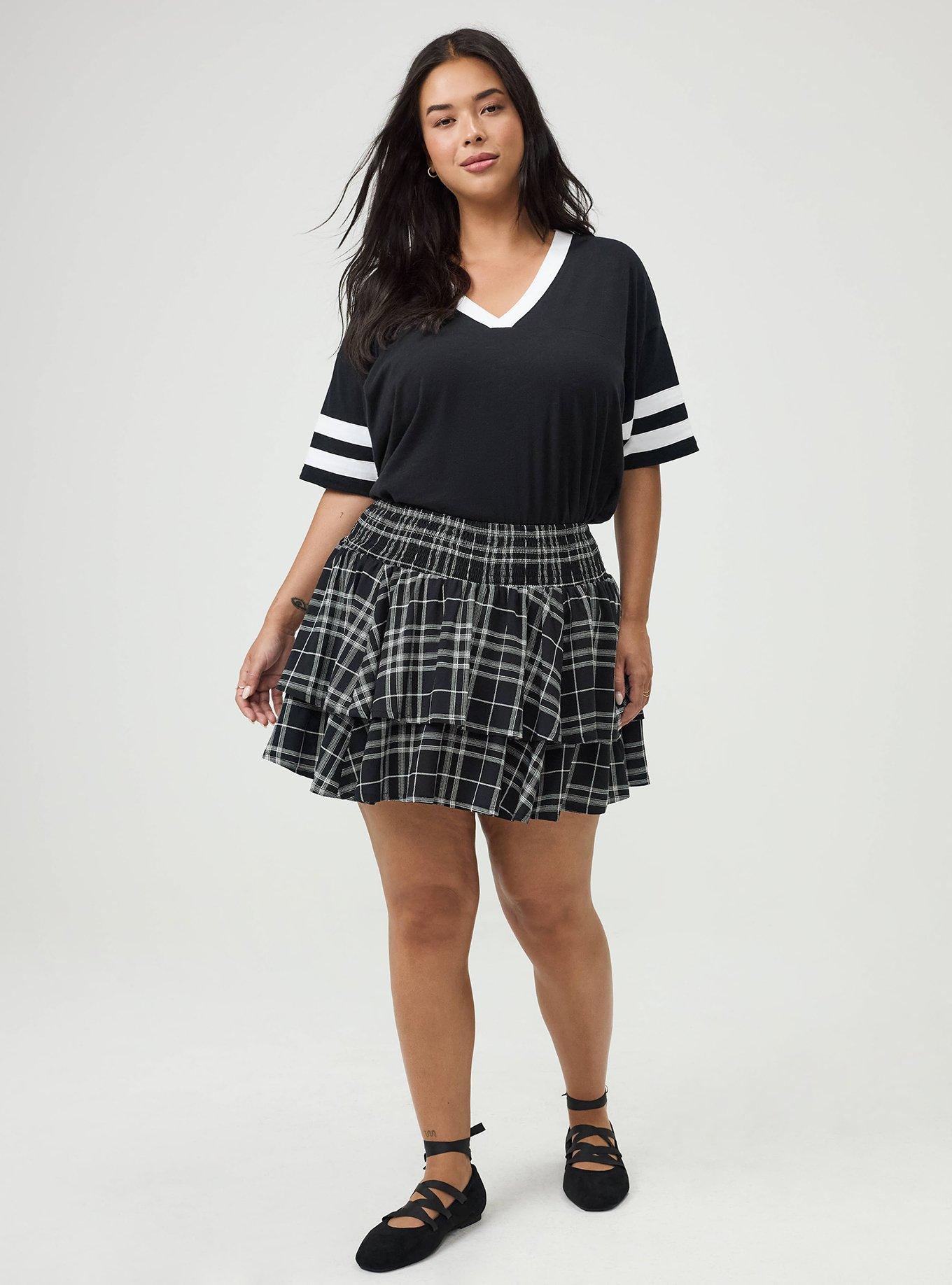 Smocked Tiered Skort, JESSE PLAID BLACK, hi-res