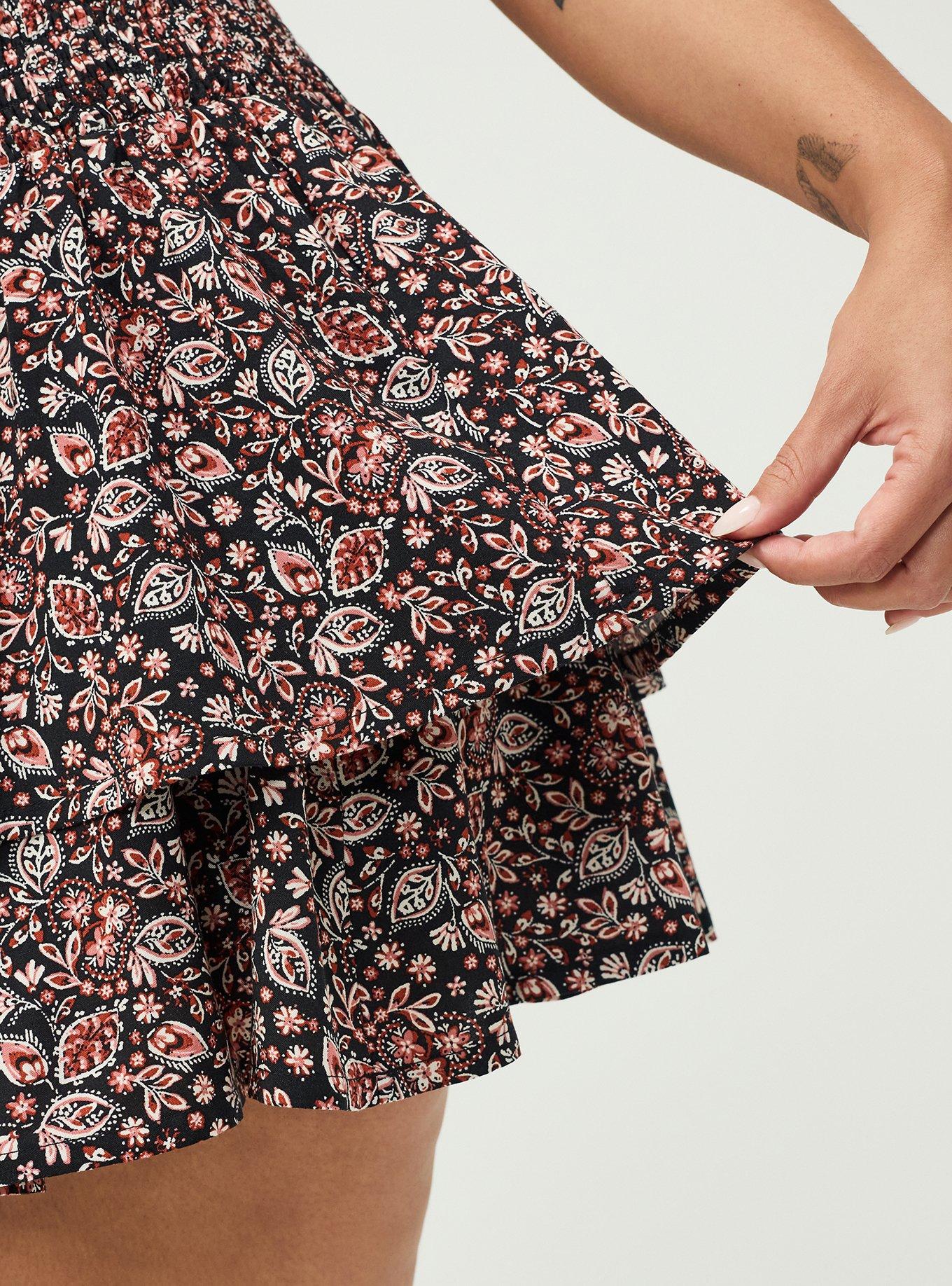 Smocked Tiered Skort, PATCH PAISLEY BLACK, alternate