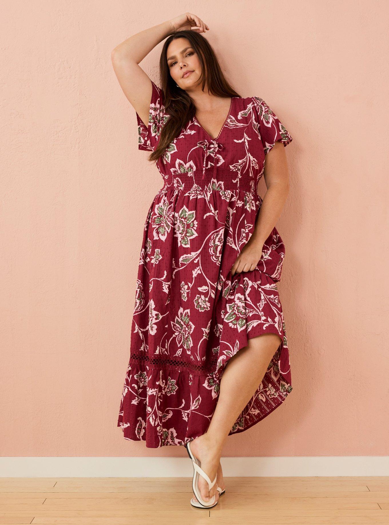 Plus Size Belle Isle Flutter Sleeve Maxi Dress, LISHA PAISLEY BURGUNDY, hi-res