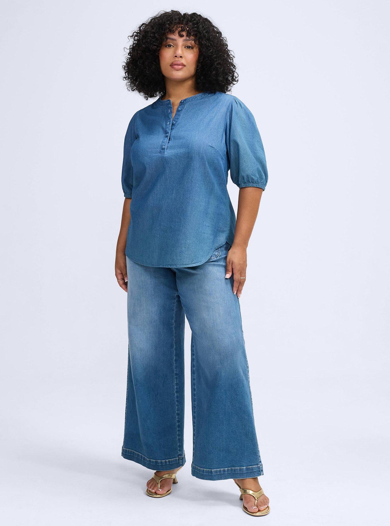 Belle Isle Puff Sleeve Button Down, MEDIUM WASH, alternate