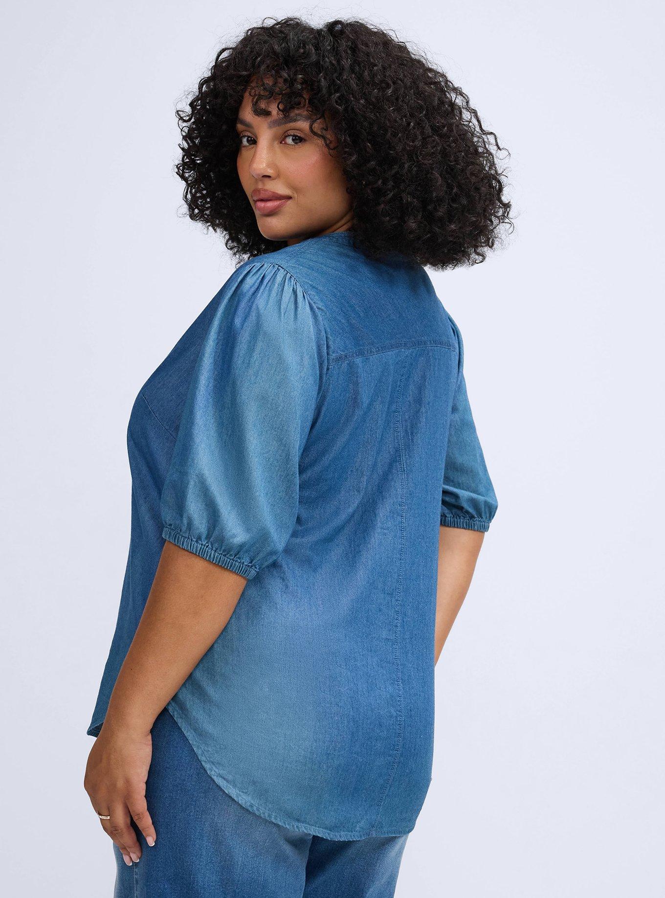 Belle Isle Puff Sleeve Button Down, MEDIUM WASH, alternate