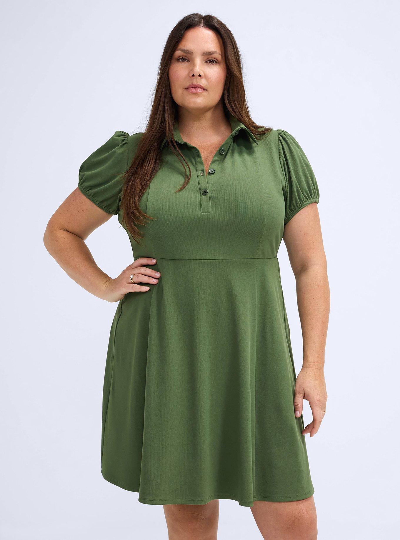 Belle Isle Puff Sleeve Polo Mini Dress, BRONZE GREEN, alternate