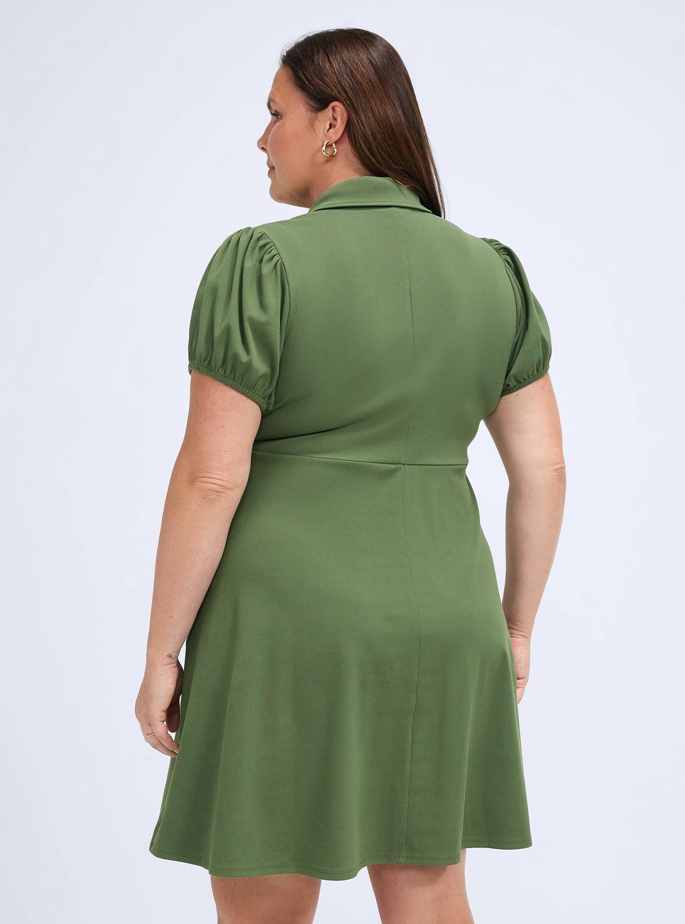 Belle Isle Puff Sleeve Polo Mini Dress, BRONZE GREEN, alternate